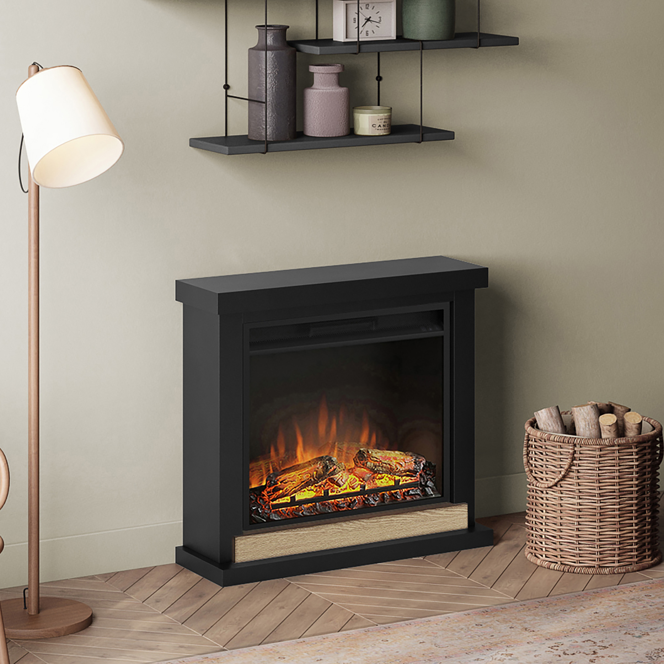 Chimenea eléctrica con revestimiento tagu hagen negro