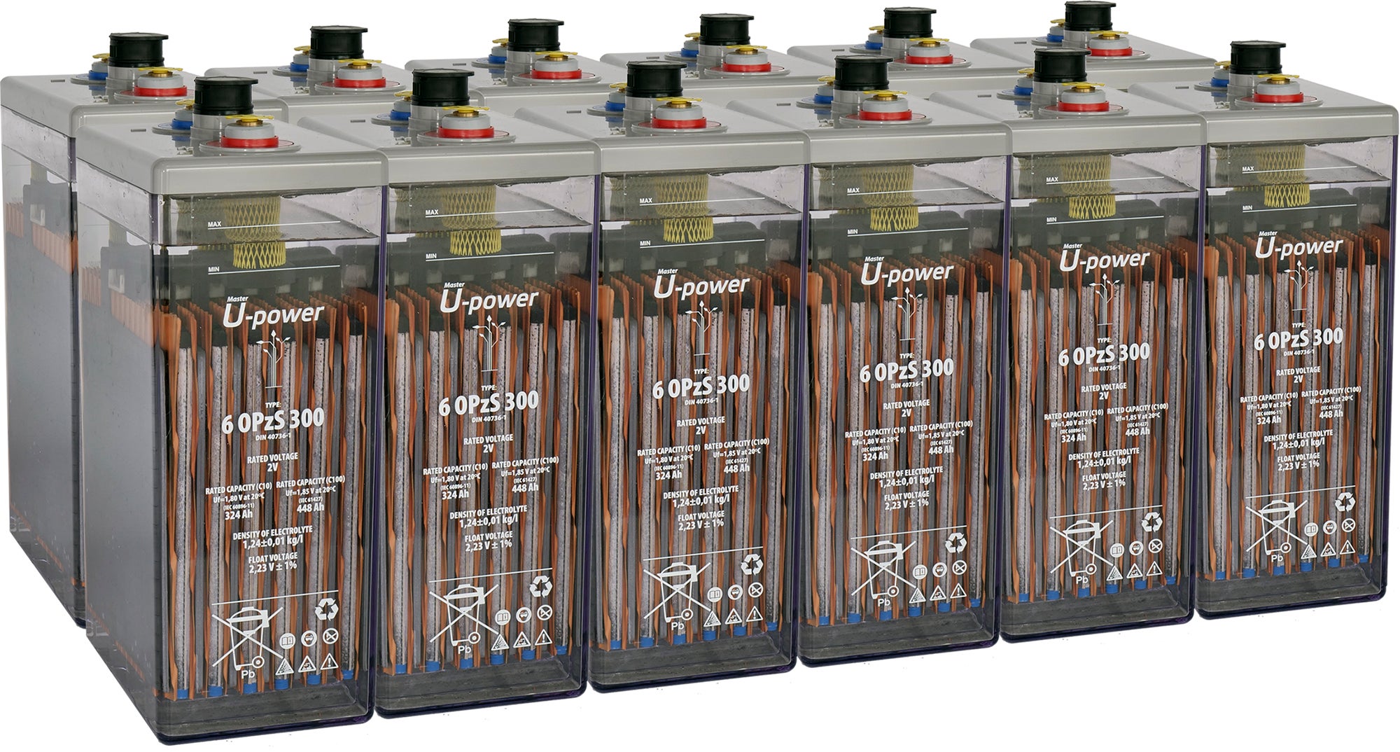 Batería solar estacionaria tubular opzs u-power 24v 466ah 11.1 kw