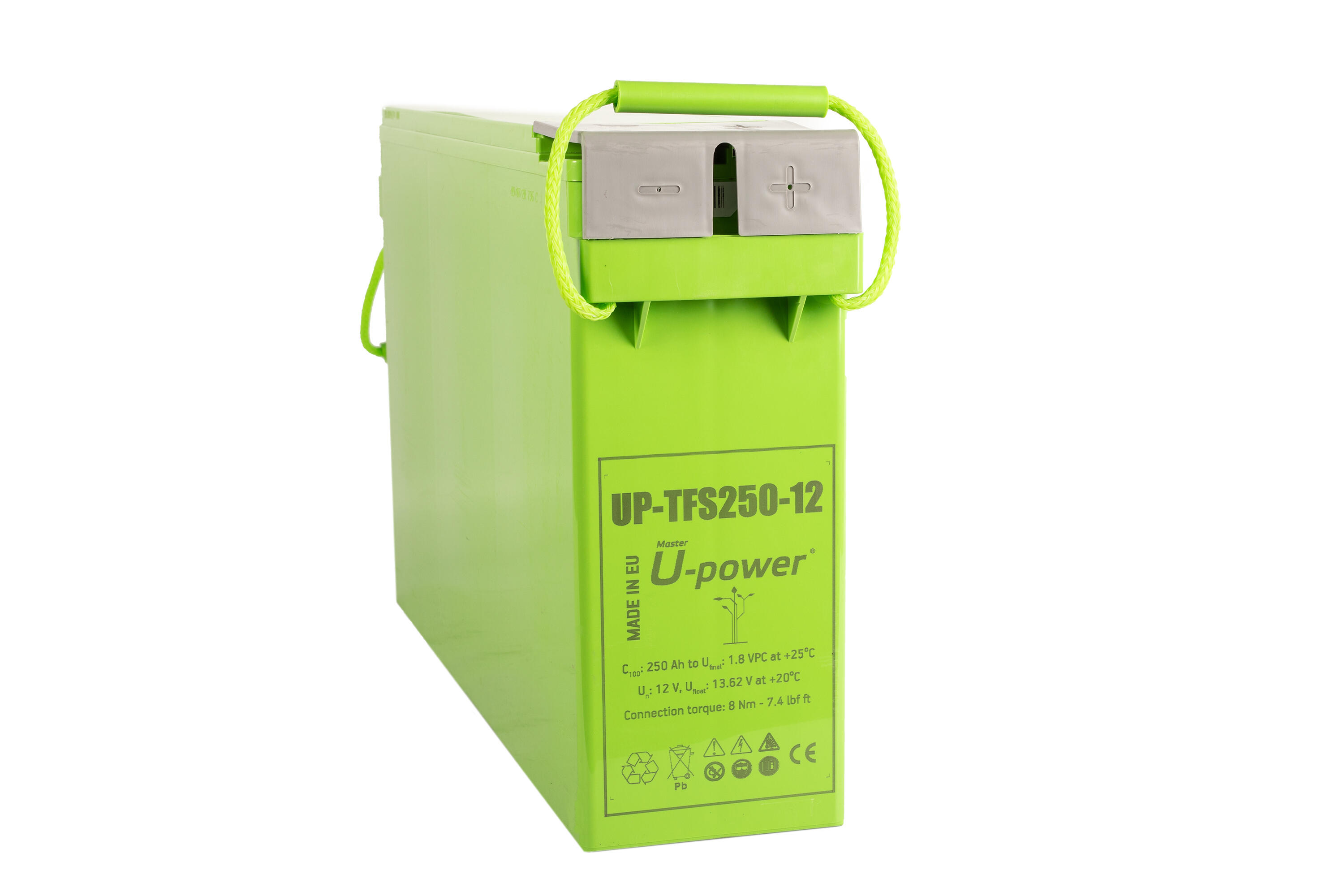 Batería solar agm u-power 12v 250ah con formato frontal