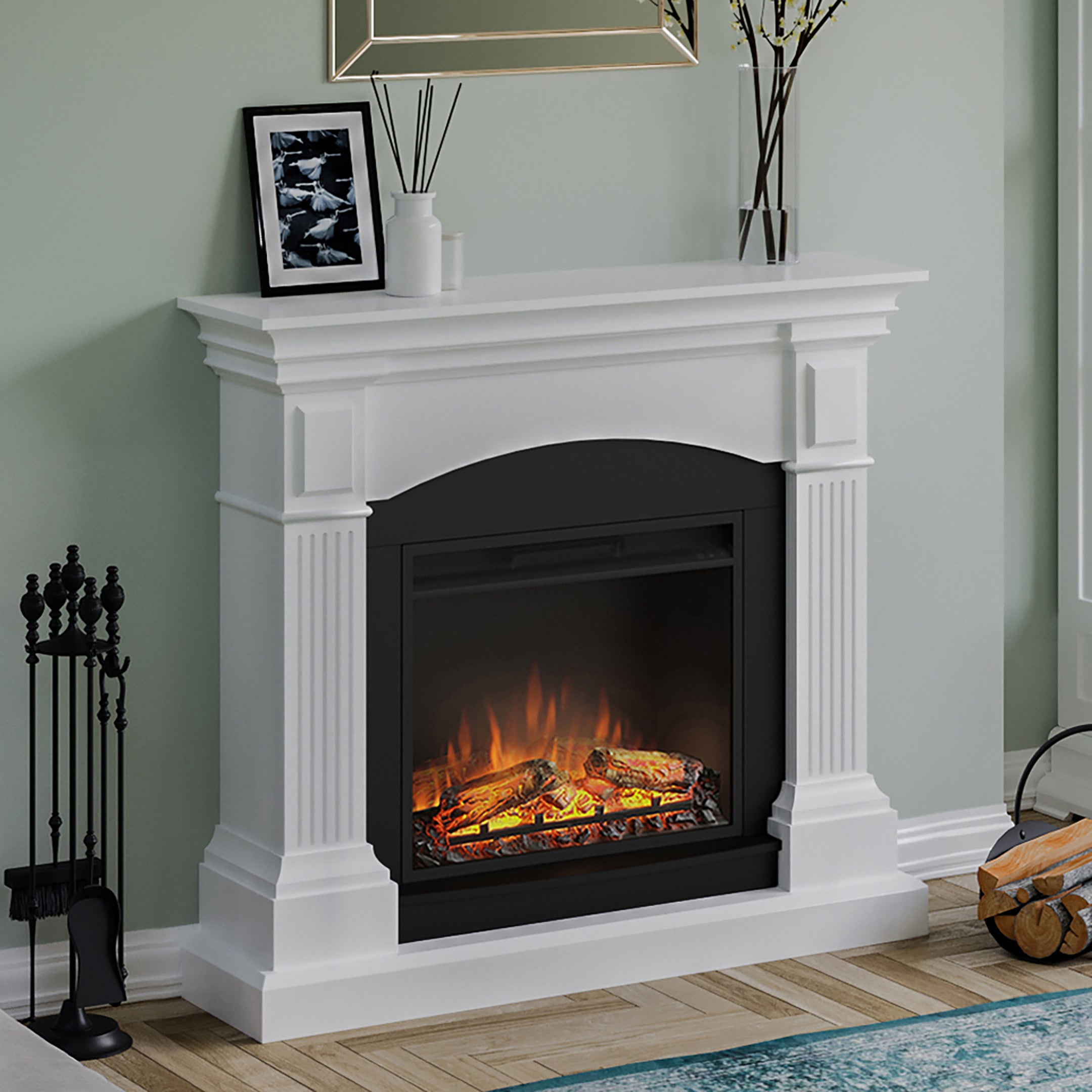 Chimenea eléctrica con revestimiento tagu magna blanco