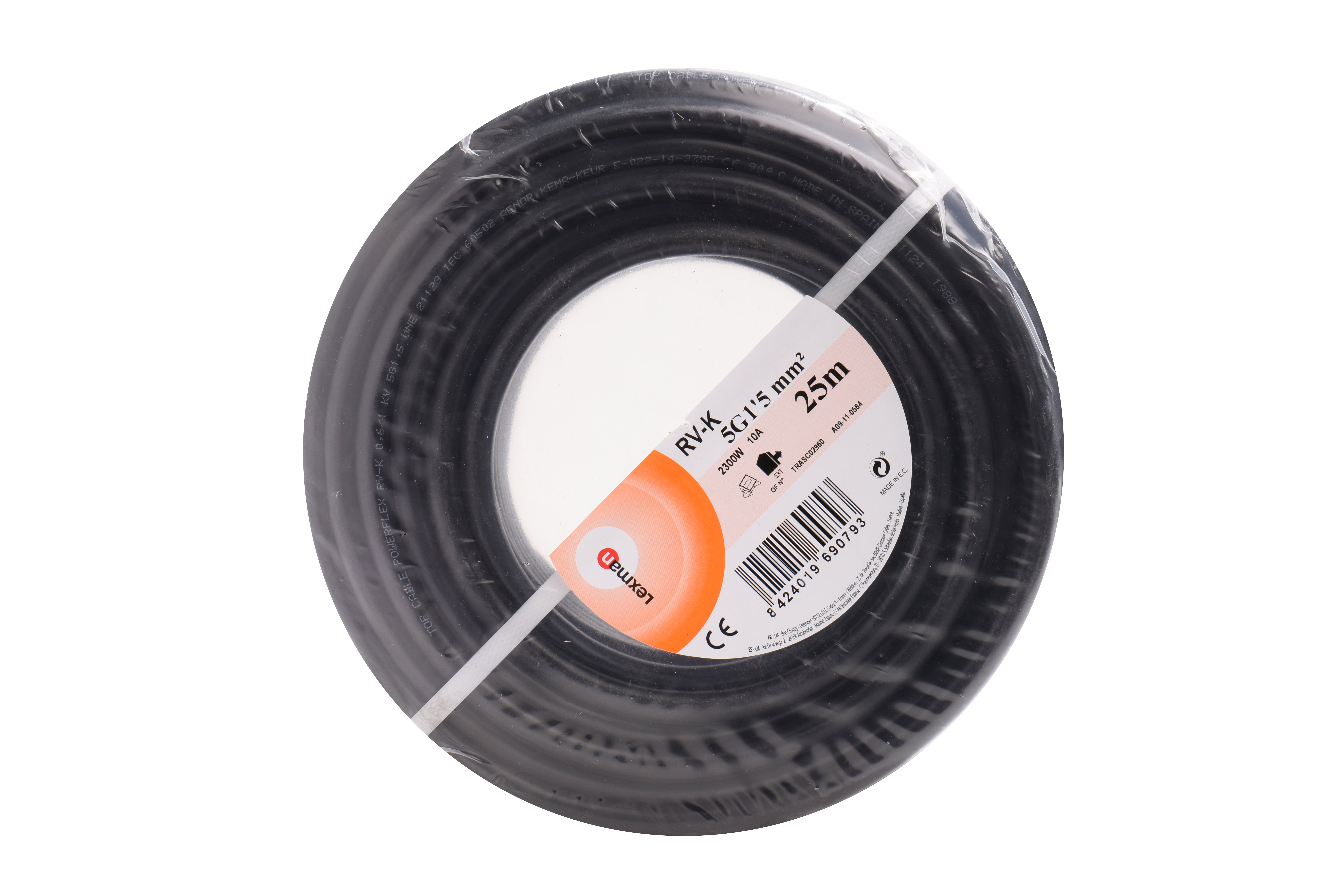 Manguera LEXMAN H07RV-K negro 5x1,5 mm² 25 m. - 3