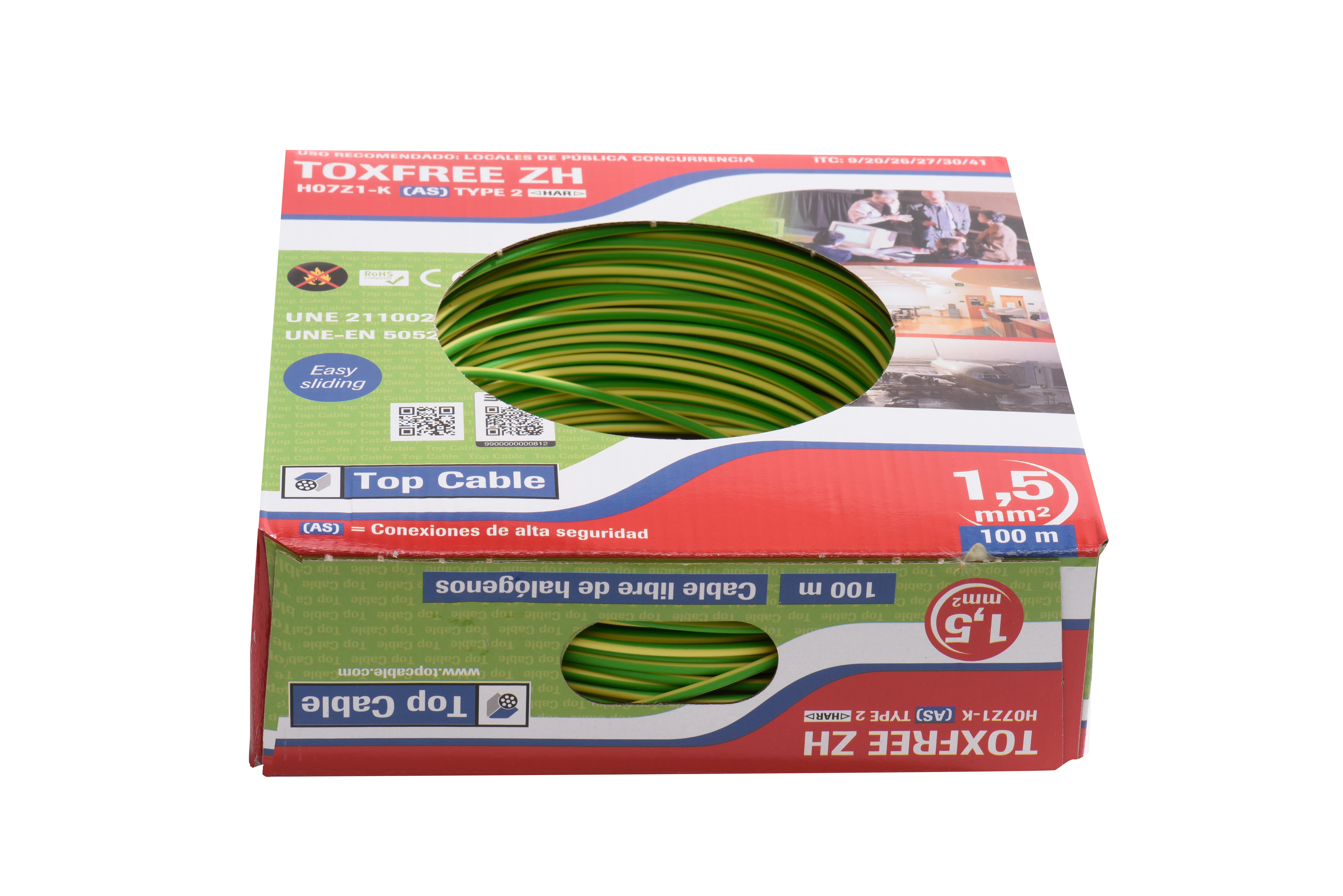 Cable H07Z1-K 100M 1,5 mm² Amarillo/Verde - 15
