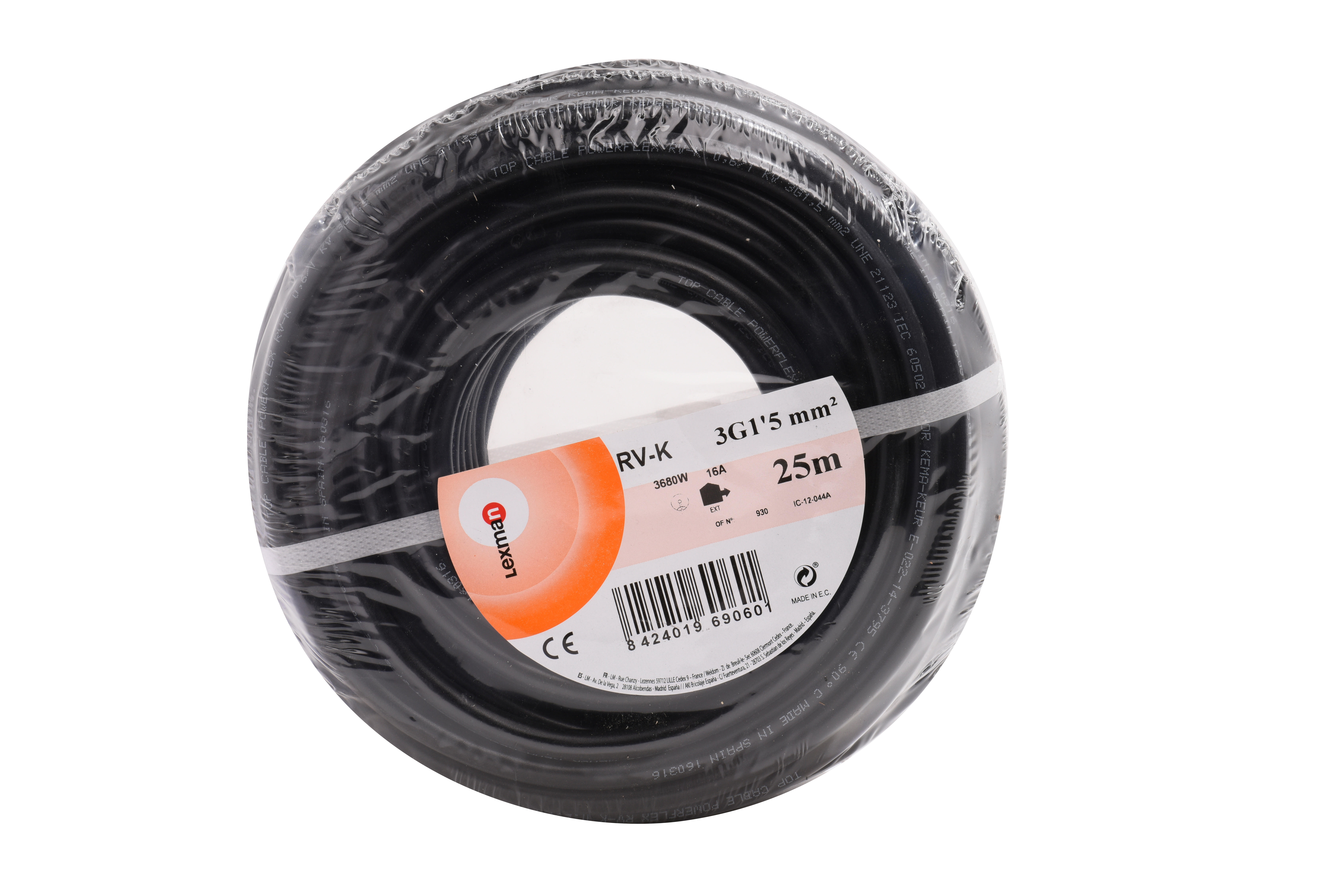 Cable LEXMAN H07RV-K negro 3x1,5 mm² 25 m. - 5