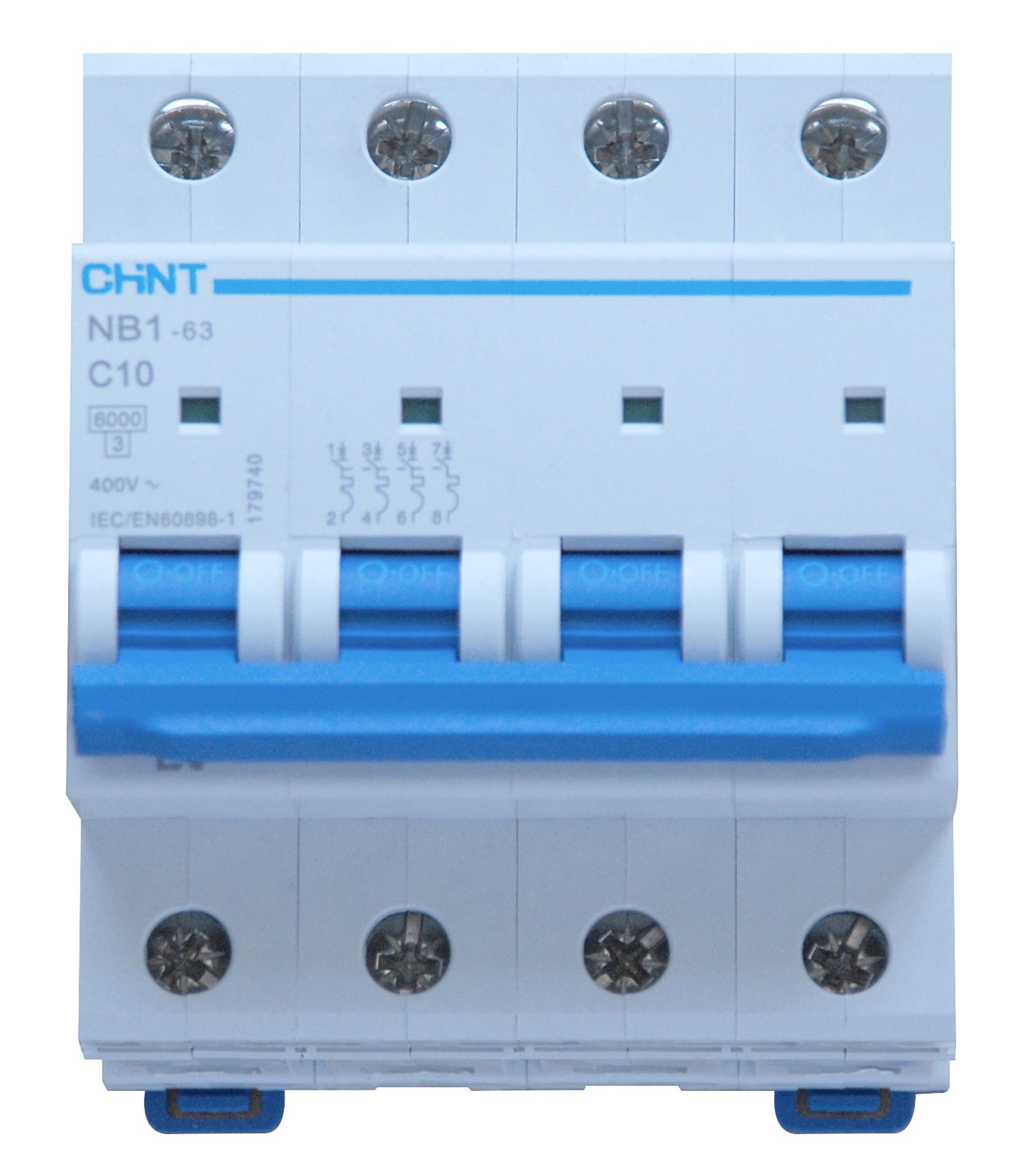 Interruptor magnetotérmico tetrapolar chint de 10a con 4 módulos