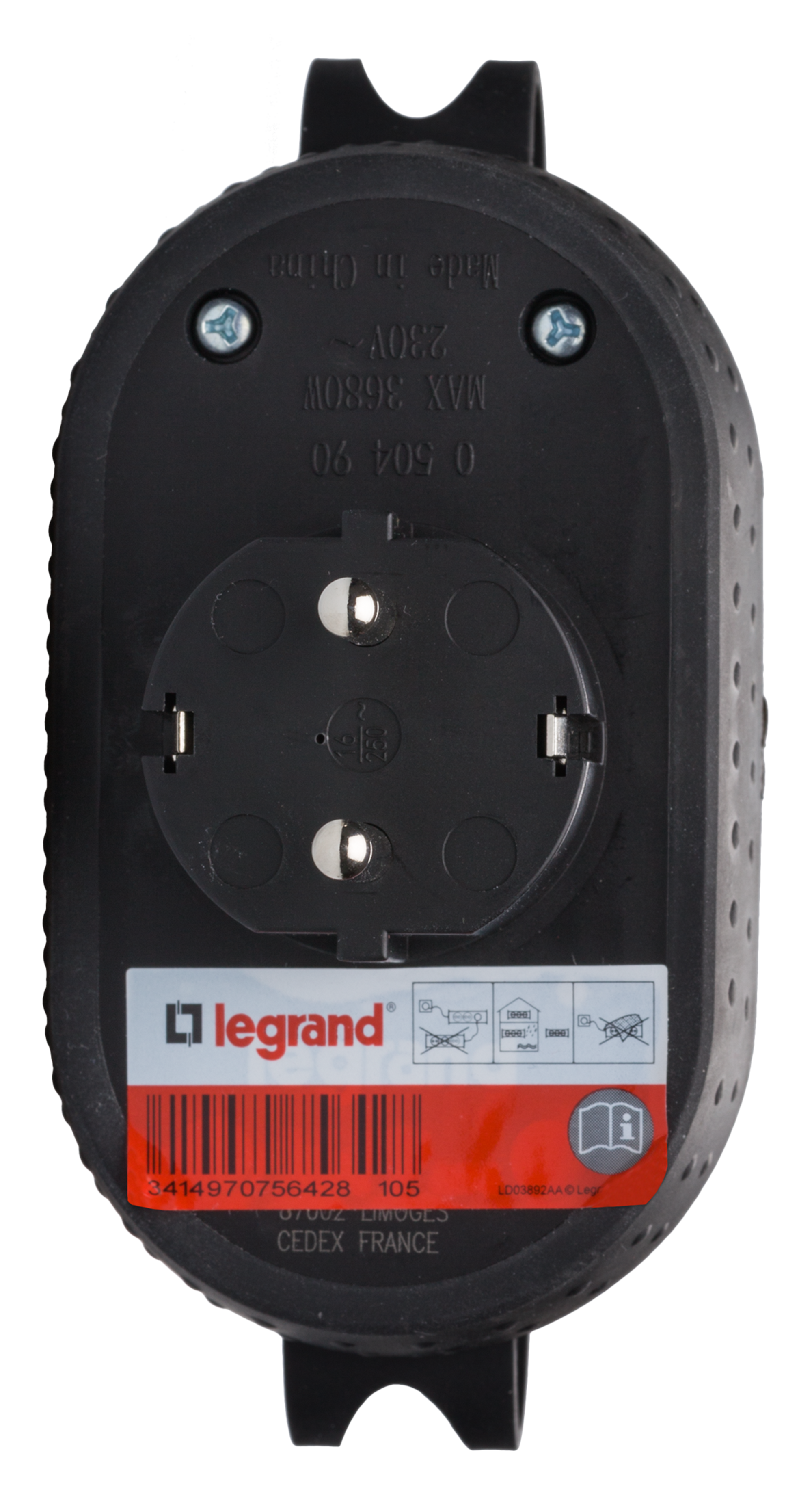 Ficha dupla exterior 2P+T IP44 preto Legrand - 3
