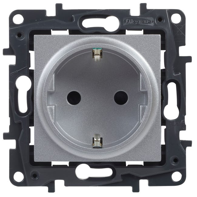 Interrupteur Double Legrand Niloé Step - 10AX, Couleur Aluminium - Bornes Automatiques, Installation Encastrée Facile