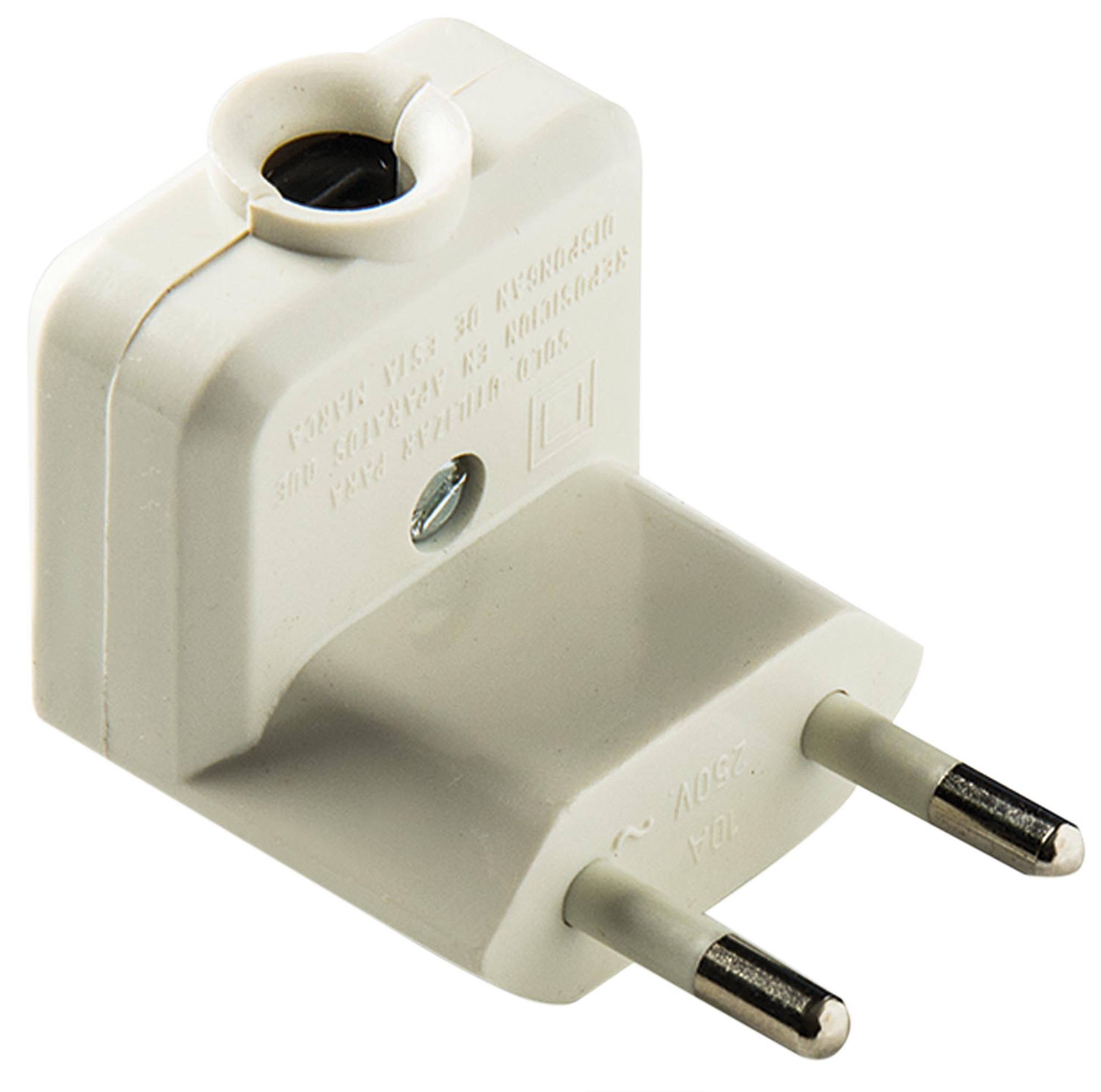 Clavija de enchufe famatel 10a blanca con salida lateral