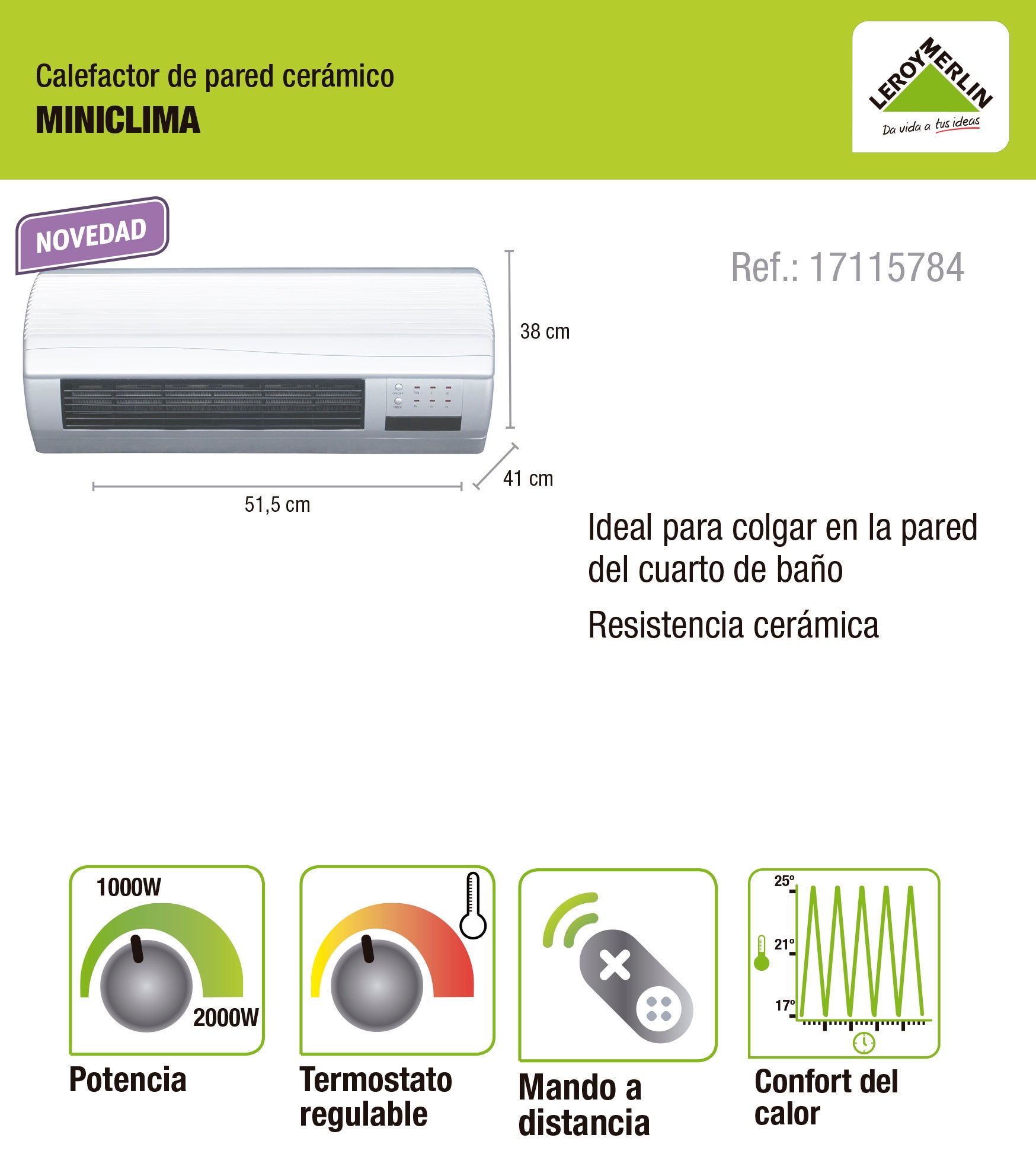 Calefactor de pared MERCATOOLS MT01513 2000 w blanco - 2