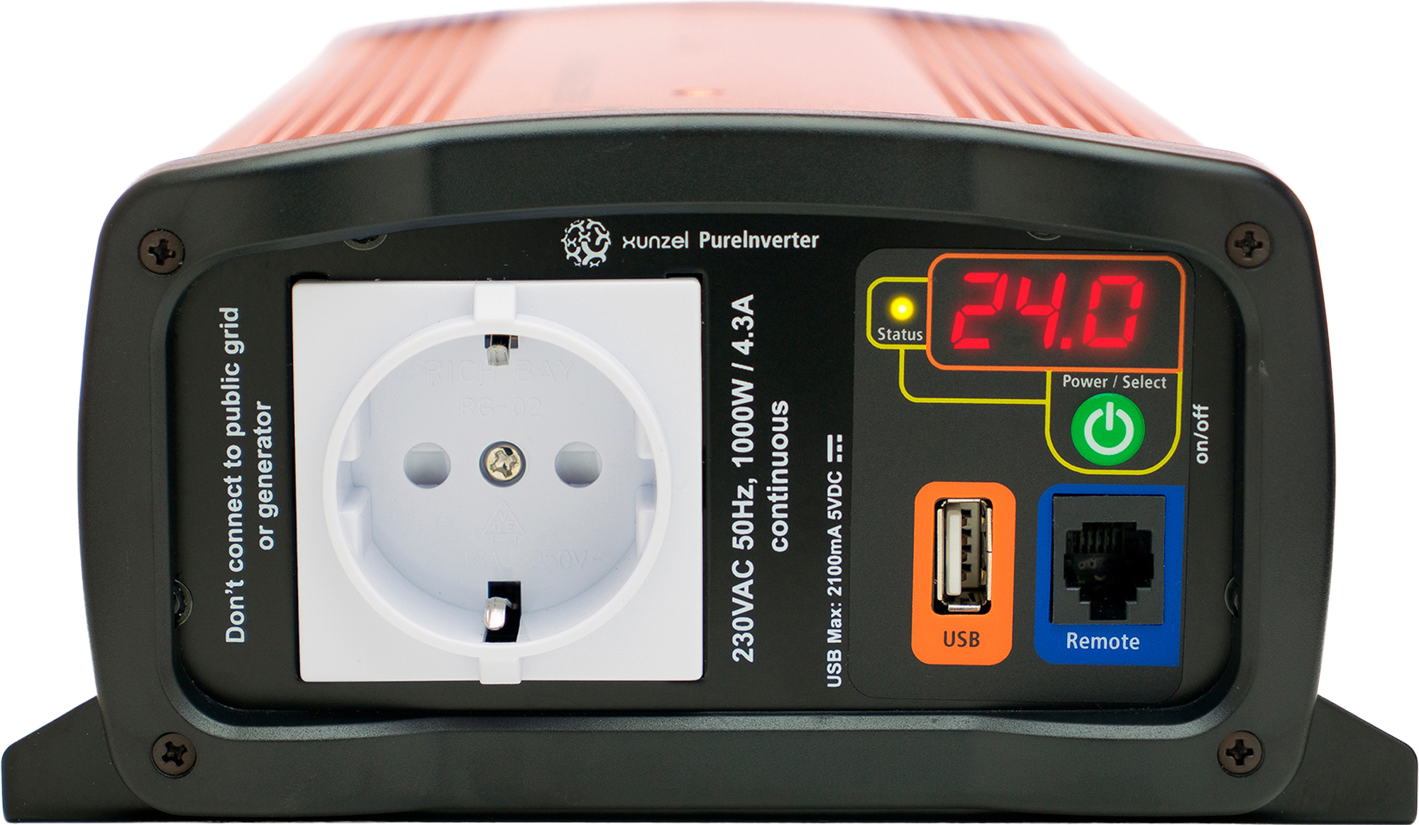 Inversor de Onda Senoidal Pura Avançado XJ-XUNZEL-1000W-24V cabos incluídos - 2