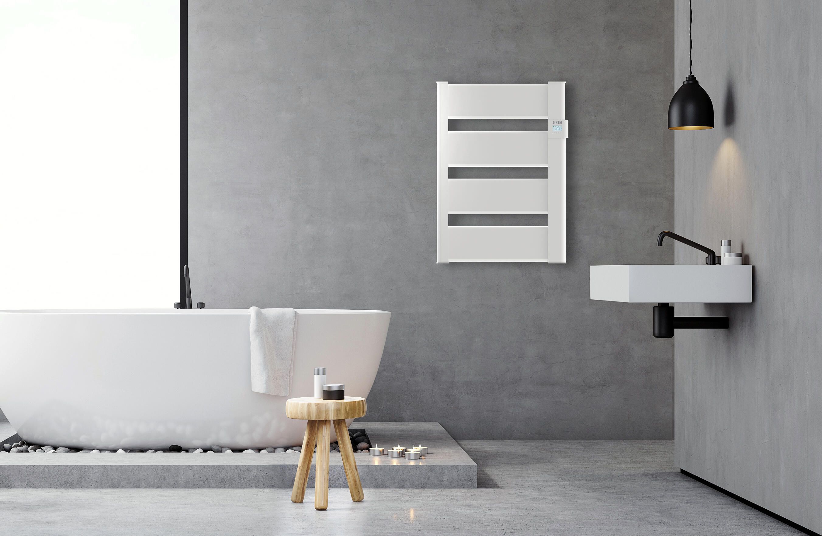 Hjm toallero eléctrico hjm vera 500w, bajo consumo - programación 24/7, modo turbo, funciones ahorro, blanco, 72x53 cm