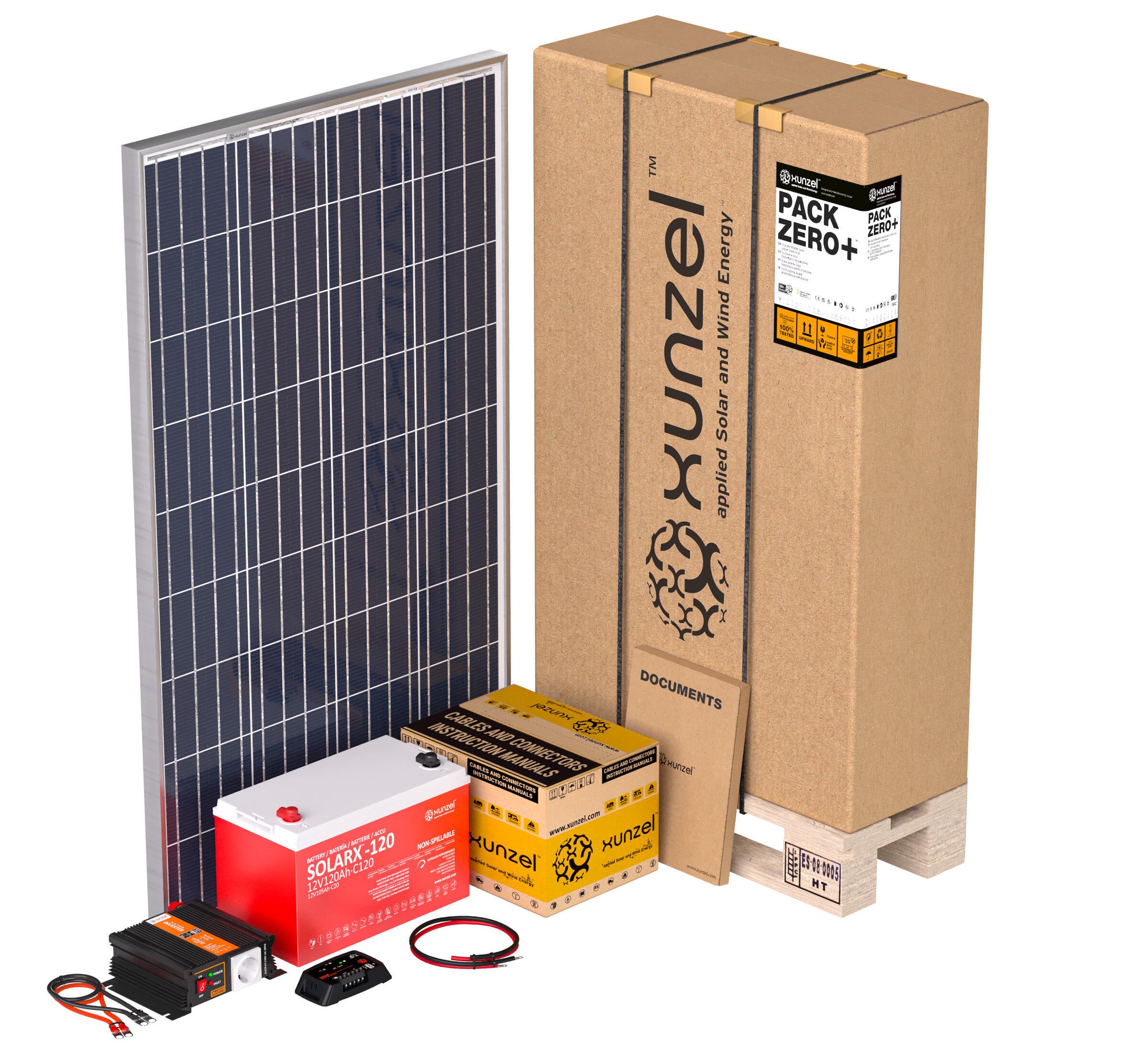 Kit solar pack zero+xunzel5001 hasta 540wh/d, batería 1,4kwh, inversor 800w