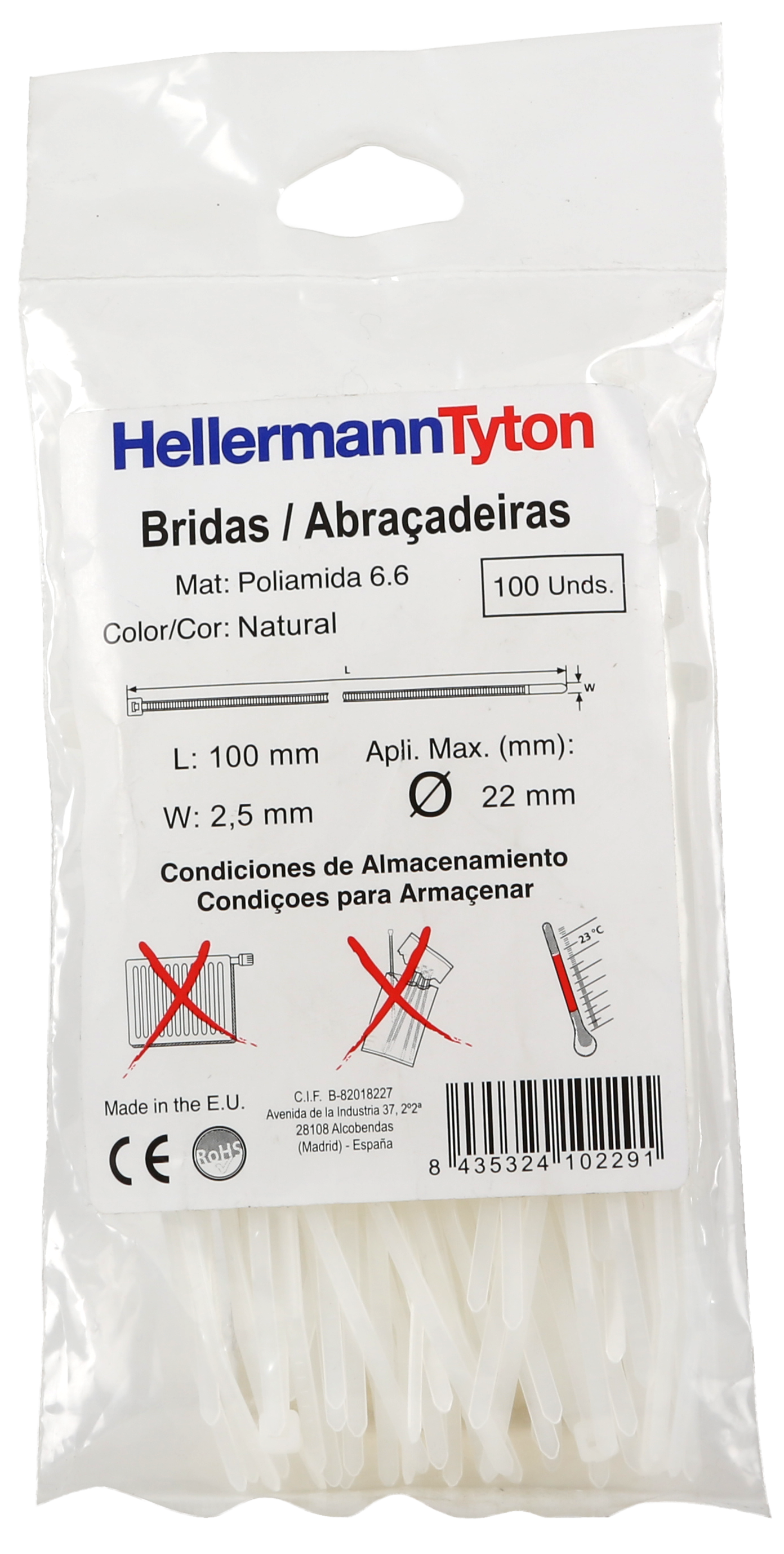 Bolsa de 100 bridas H&T blancas de 2,5x100 mm - 4