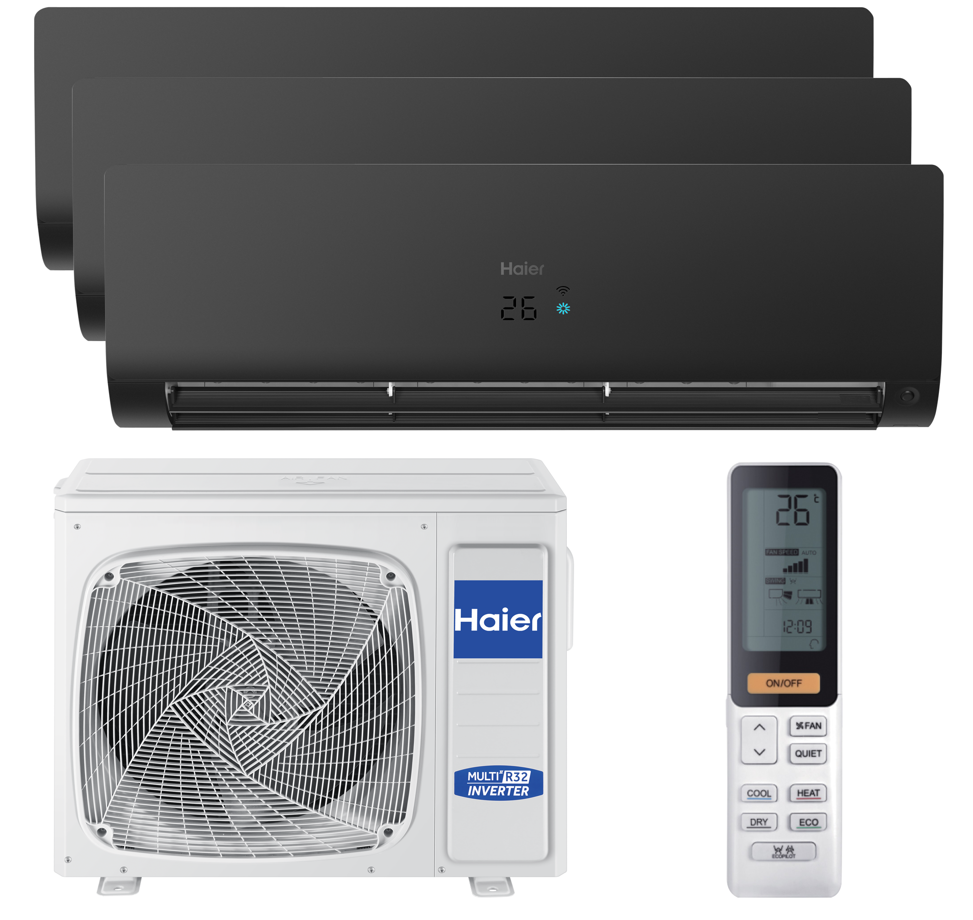 Aire acondicionado multisplit 3x1 haier flexis uv 2x2236+3000 fg wifi negro