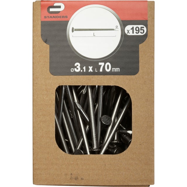 195 clous à bois Acier, STANDERS tête plate, Ø3.1 x L.70 mm