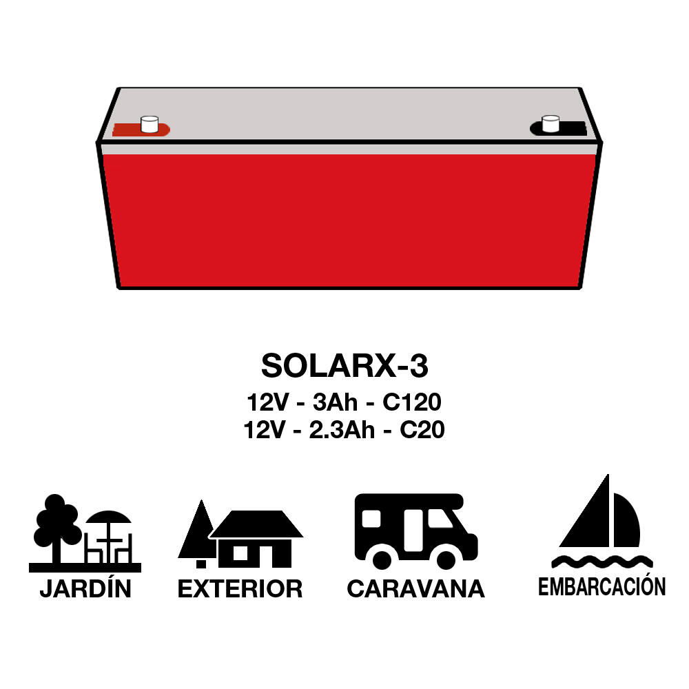 Bateria Solar SOLARX-3 XUNZEL 12V de longa duração selada e sem manutenção - 3