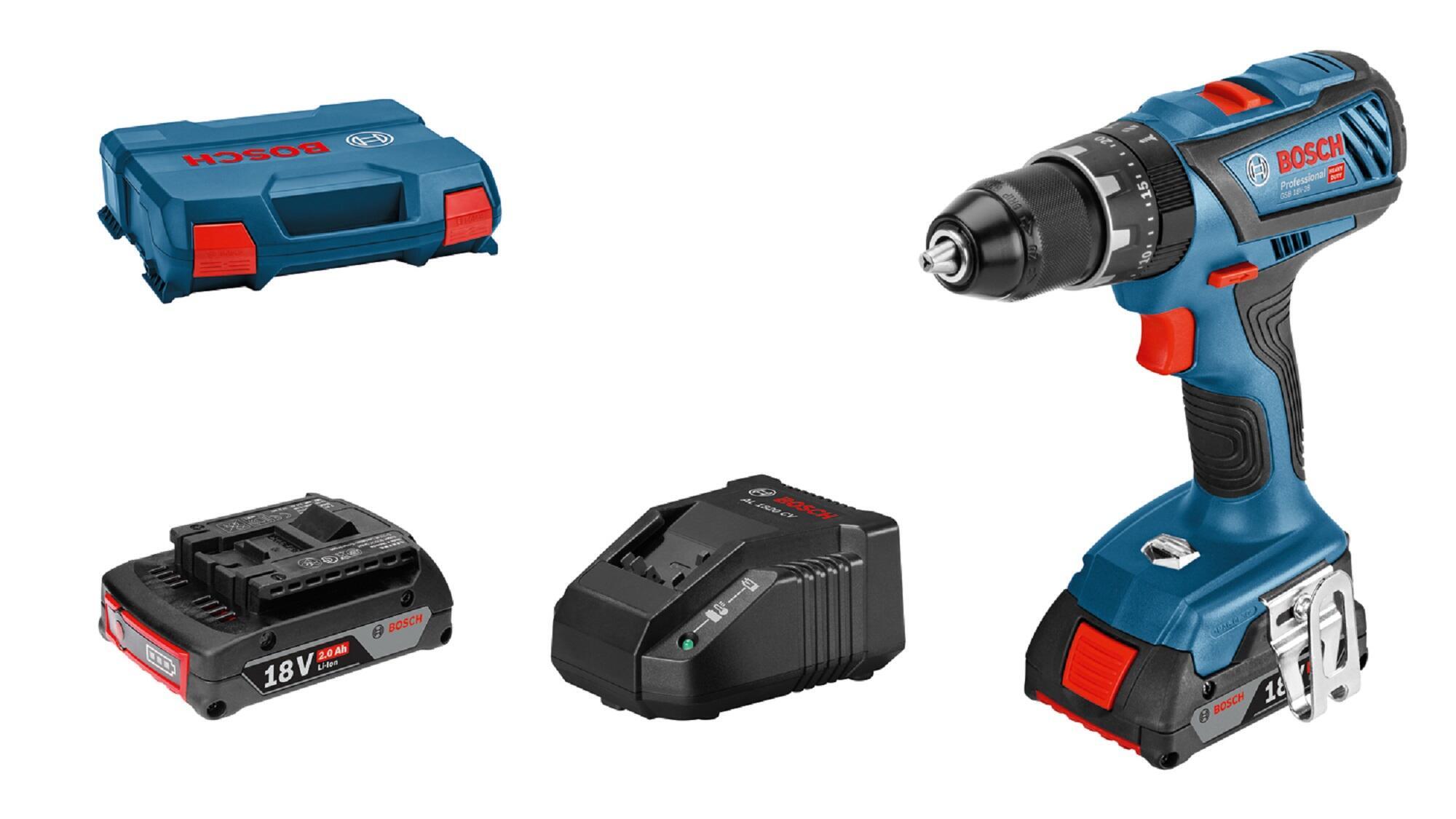 Taladro percutor bosch professional 18v dynamic 2 baterias de 2 ah + maletín