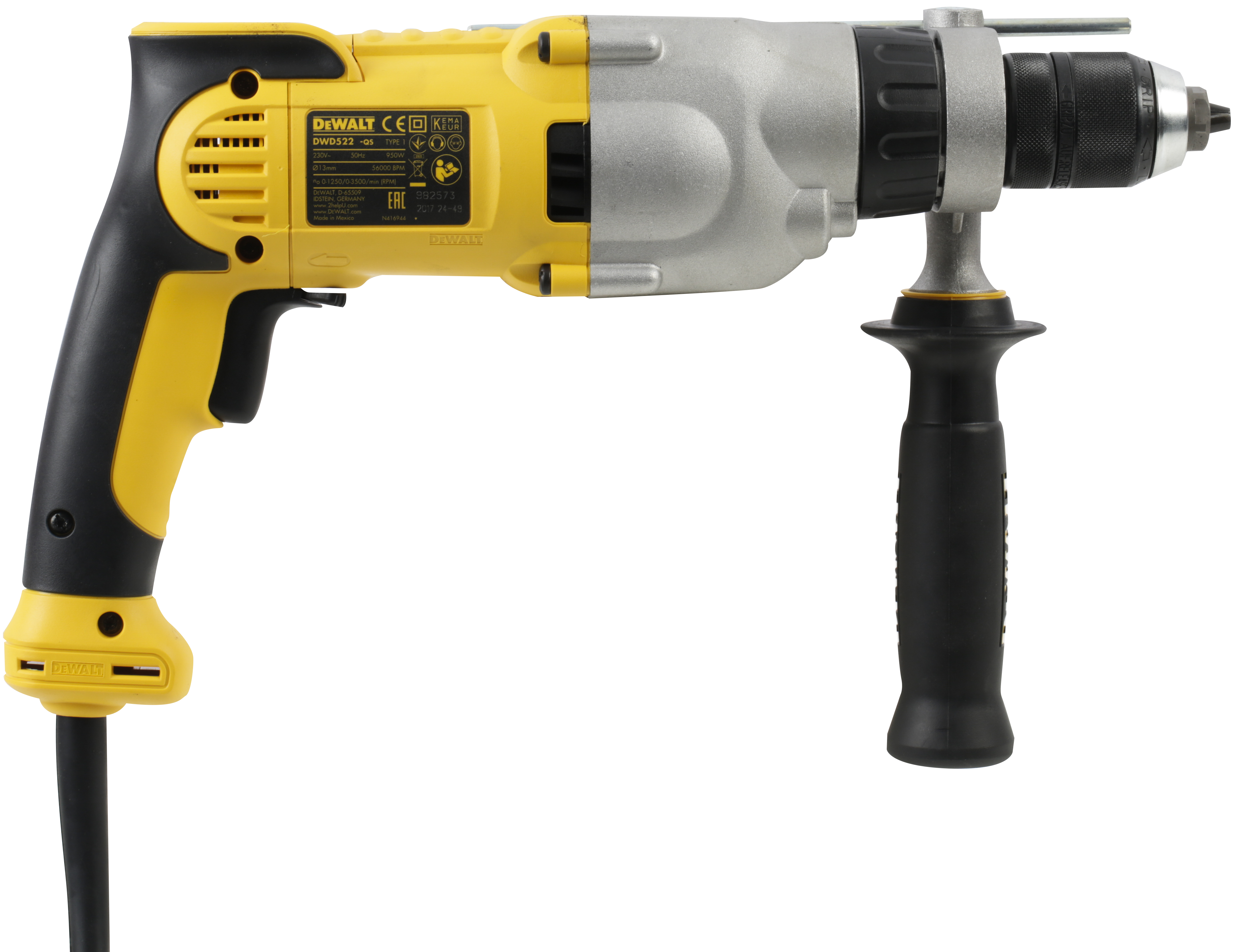 Taladro percutor con cable dewalt dwd522ks de 950w + maletín