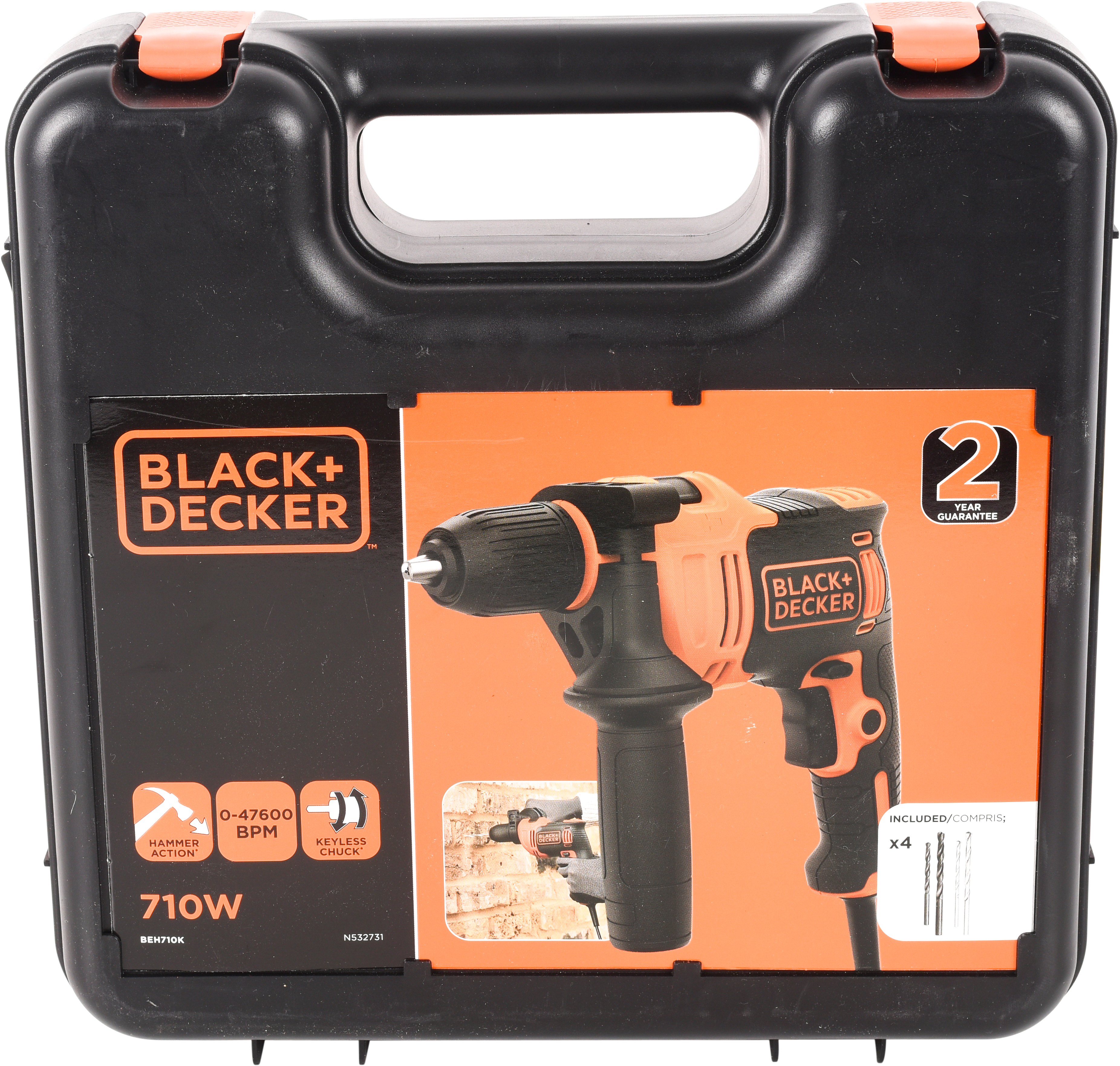 Berbequim com fio percutor 710 W + mala  Black + Decker BEH710K-QS - 11