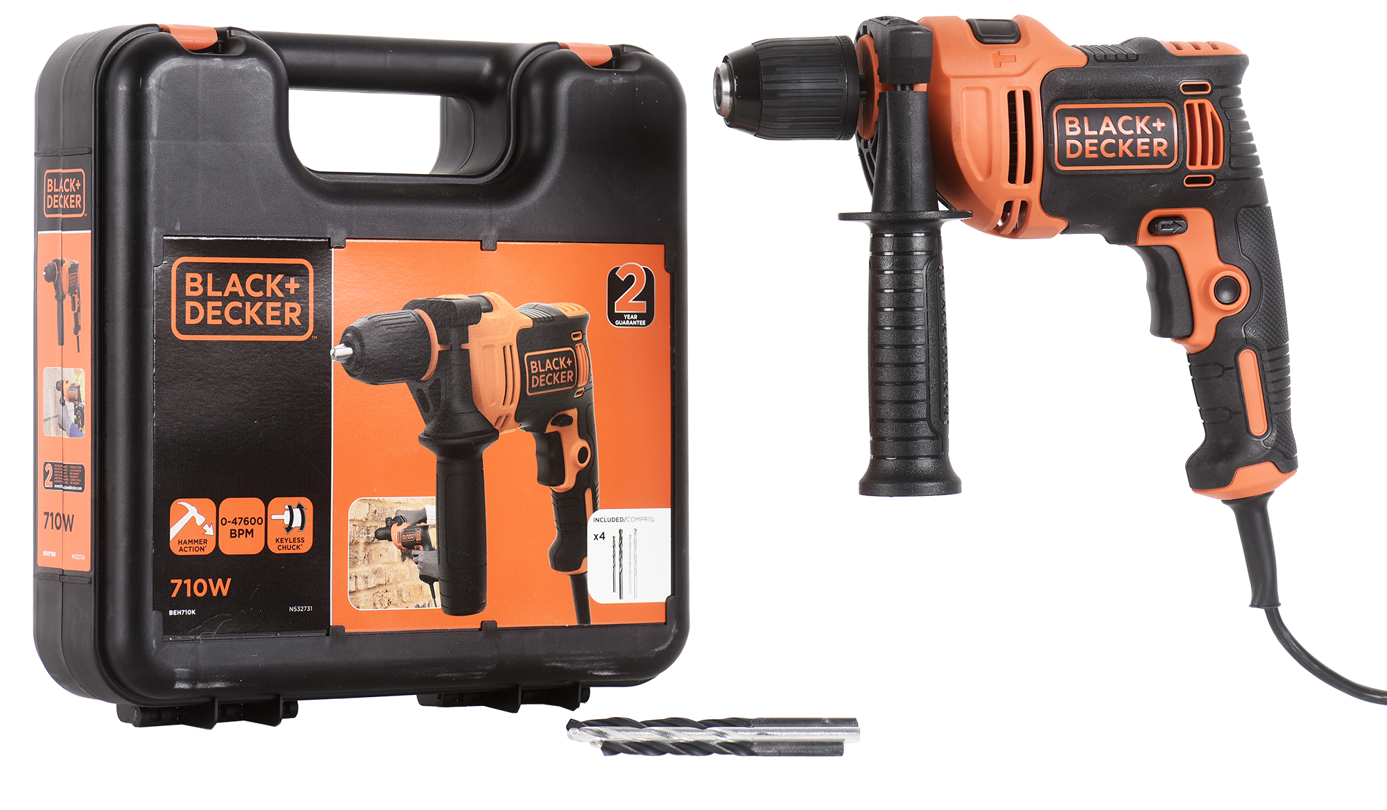 Berbequim com fio percutor 710 W + mala  Black + Decker BEH710K-QS - 27