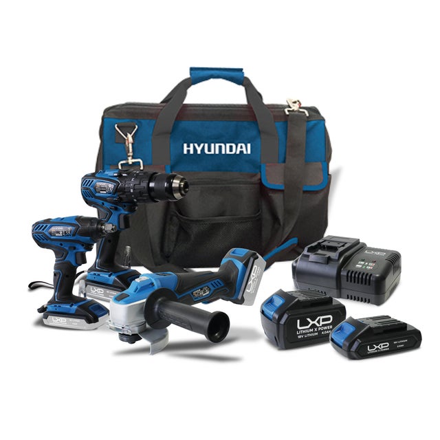 Pack  HYUNDAI taladro atornillador + taladro percutor + pistola+ mini amoladora