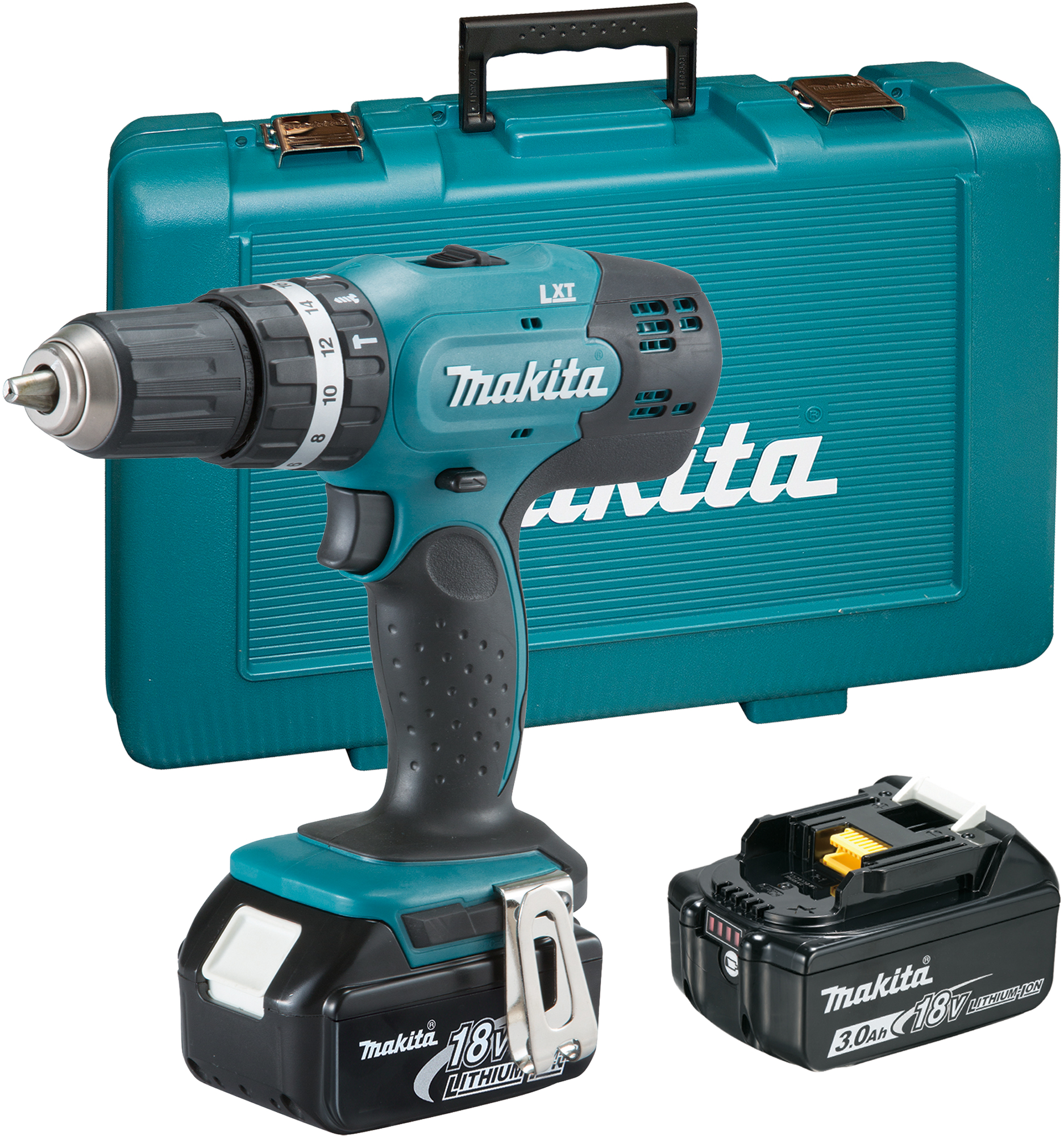 Taladro percutor sin cable makita dhp453rfe de 18 v y 2 baterías de 3ah