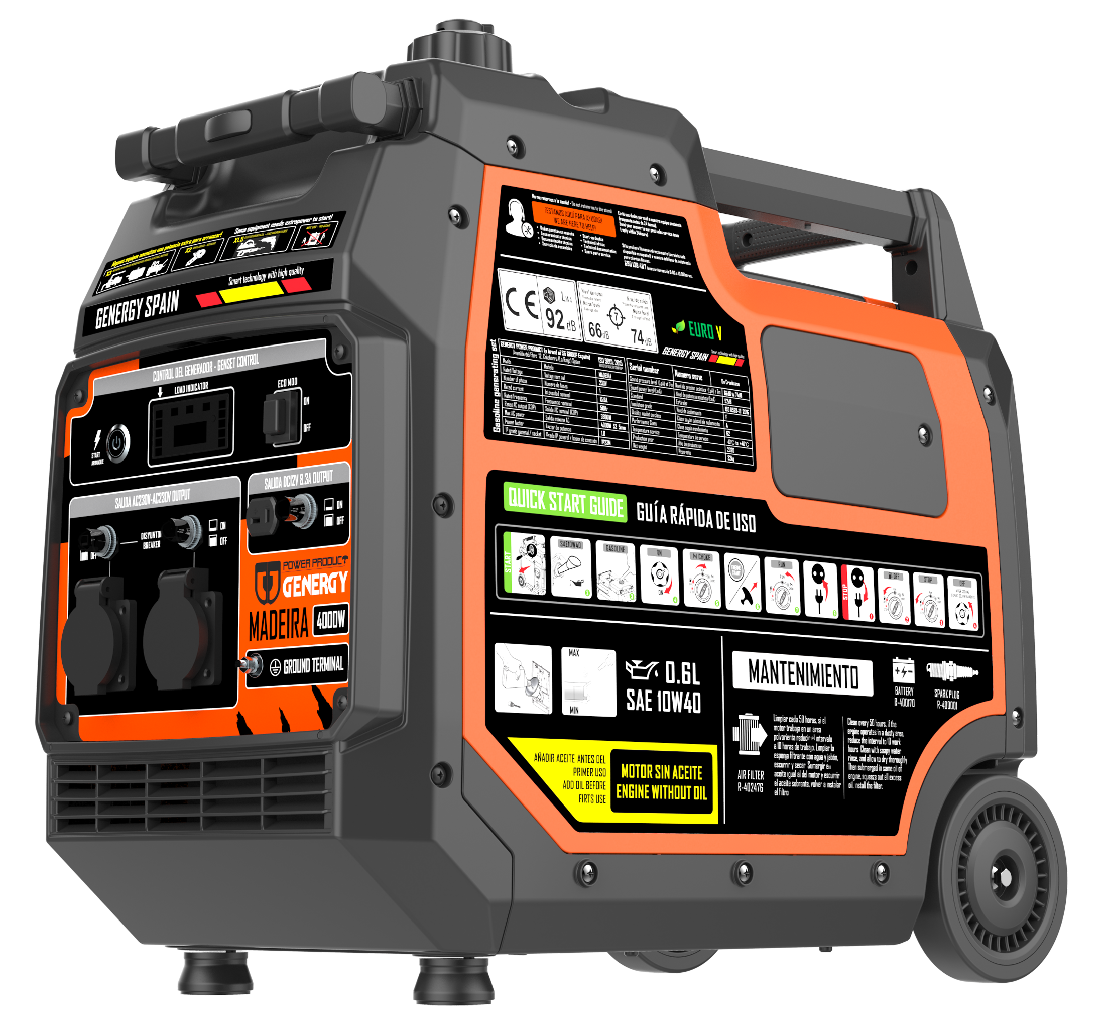 Gerador inverter a gasolina arranque elétrico 4000/3600 W Genergy Madeira - 9