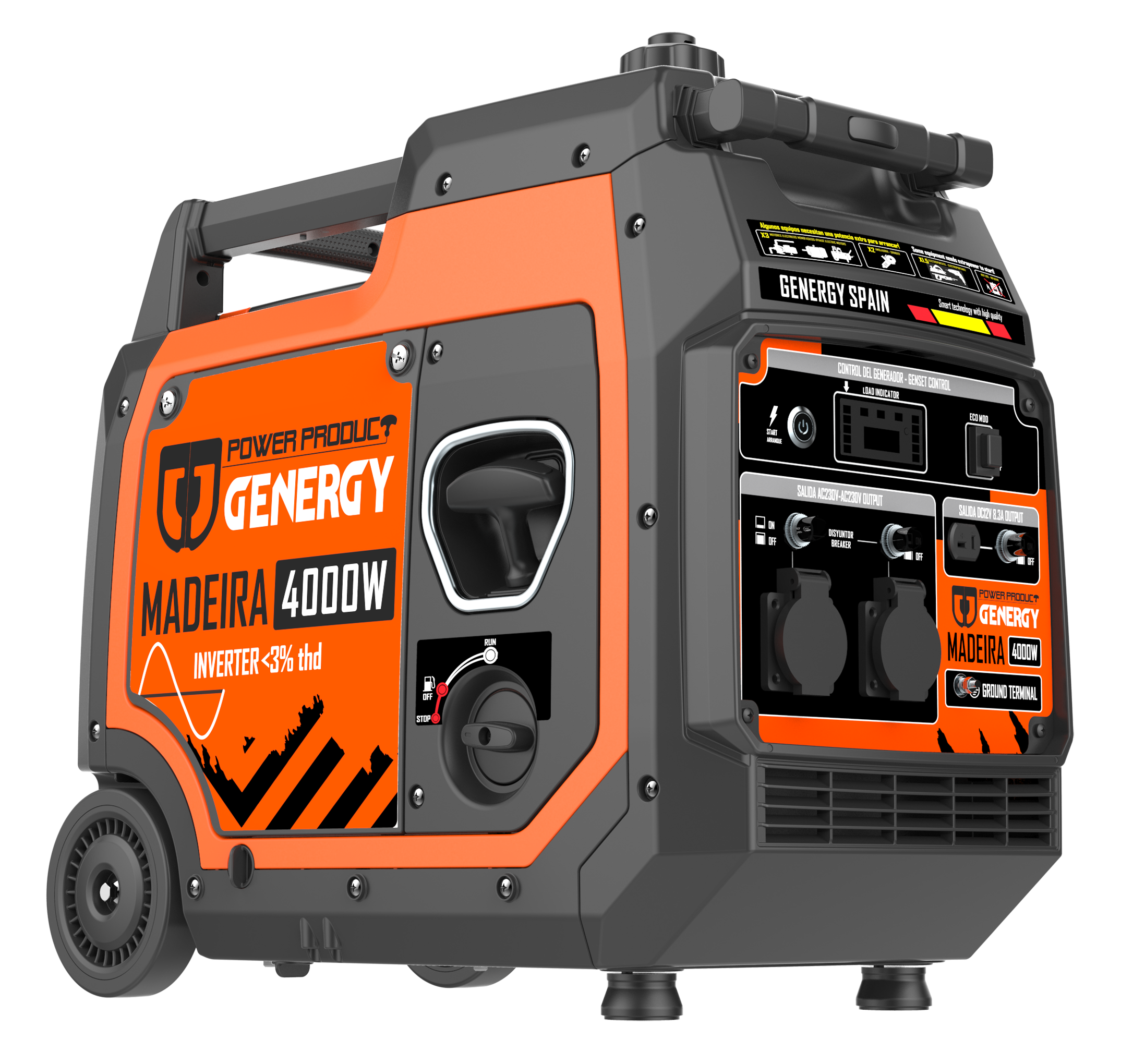 Gerador inverter a gasolina arranque elétrico 4000/3600 W Genergy Madeira - 10