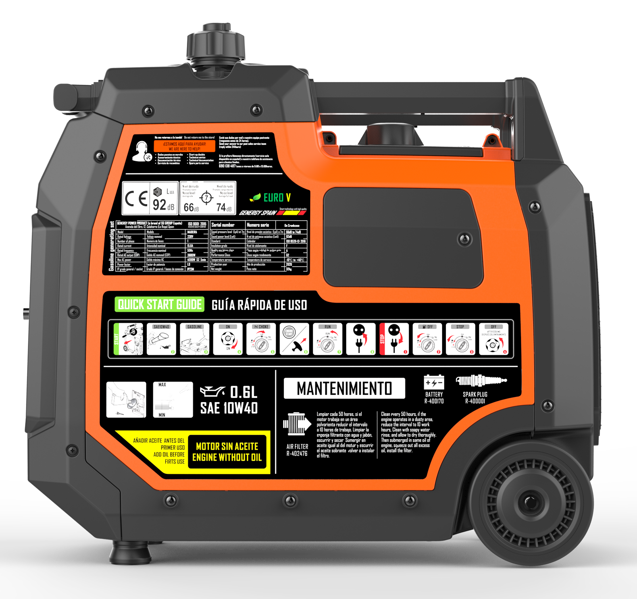 Gerador inverter a gasolina arranque elétrico 4000/3600 W Genergy Madeira - 6