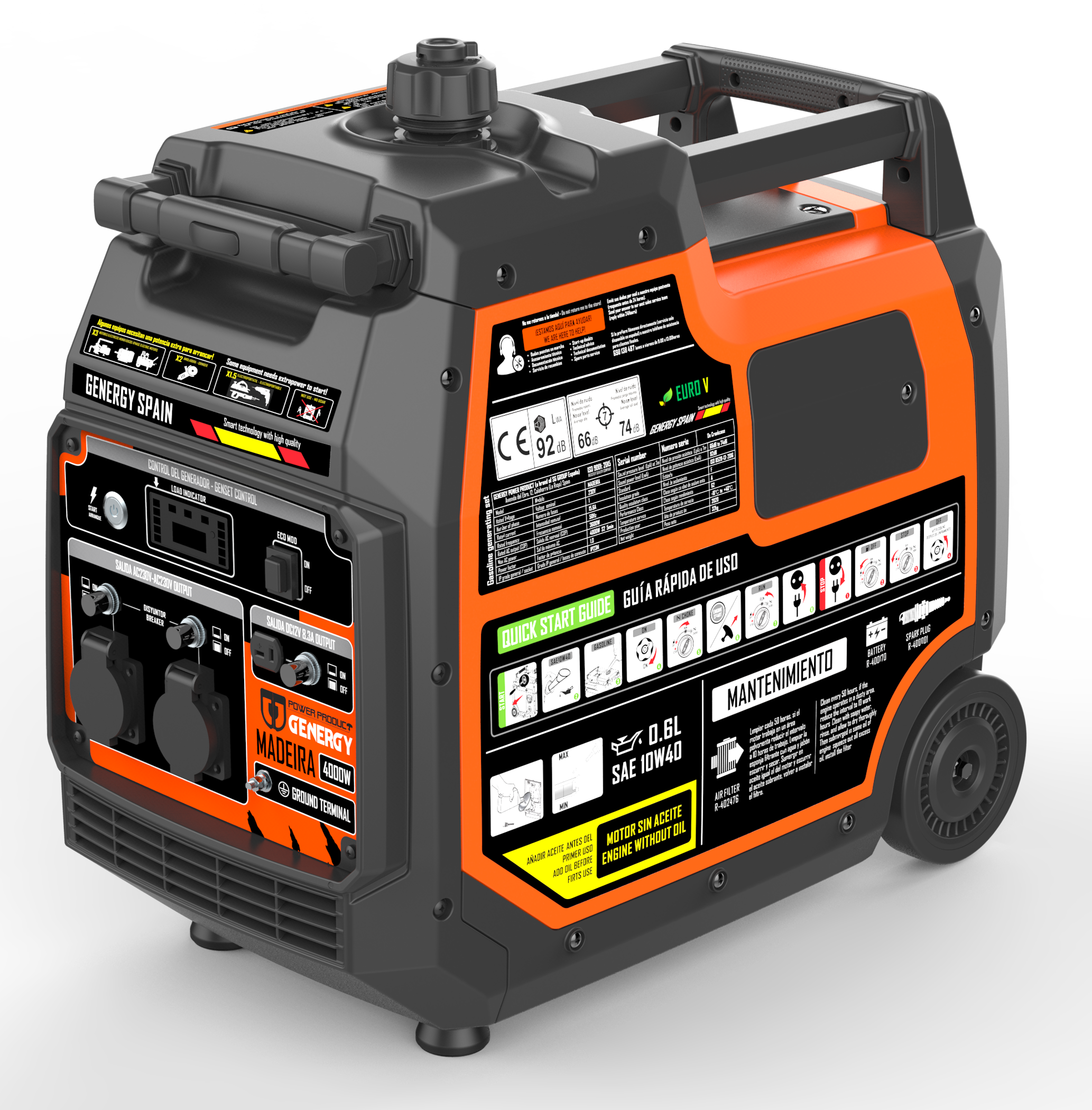 Gerador inverter a gasolina arranque elétrico 4000/3600 W Genergy Madeira - 2