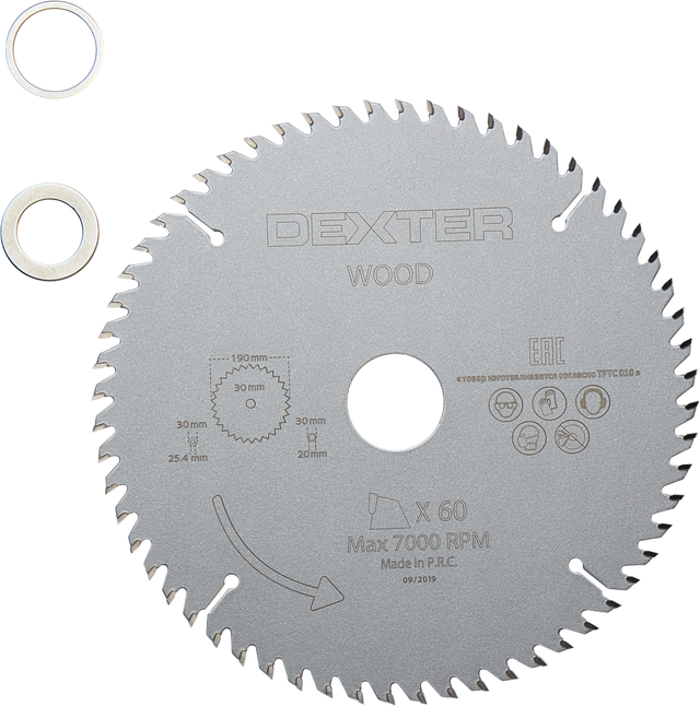 Disco de sierra circular DEXTER para madera, 190 x 30 mm y 60 dientes