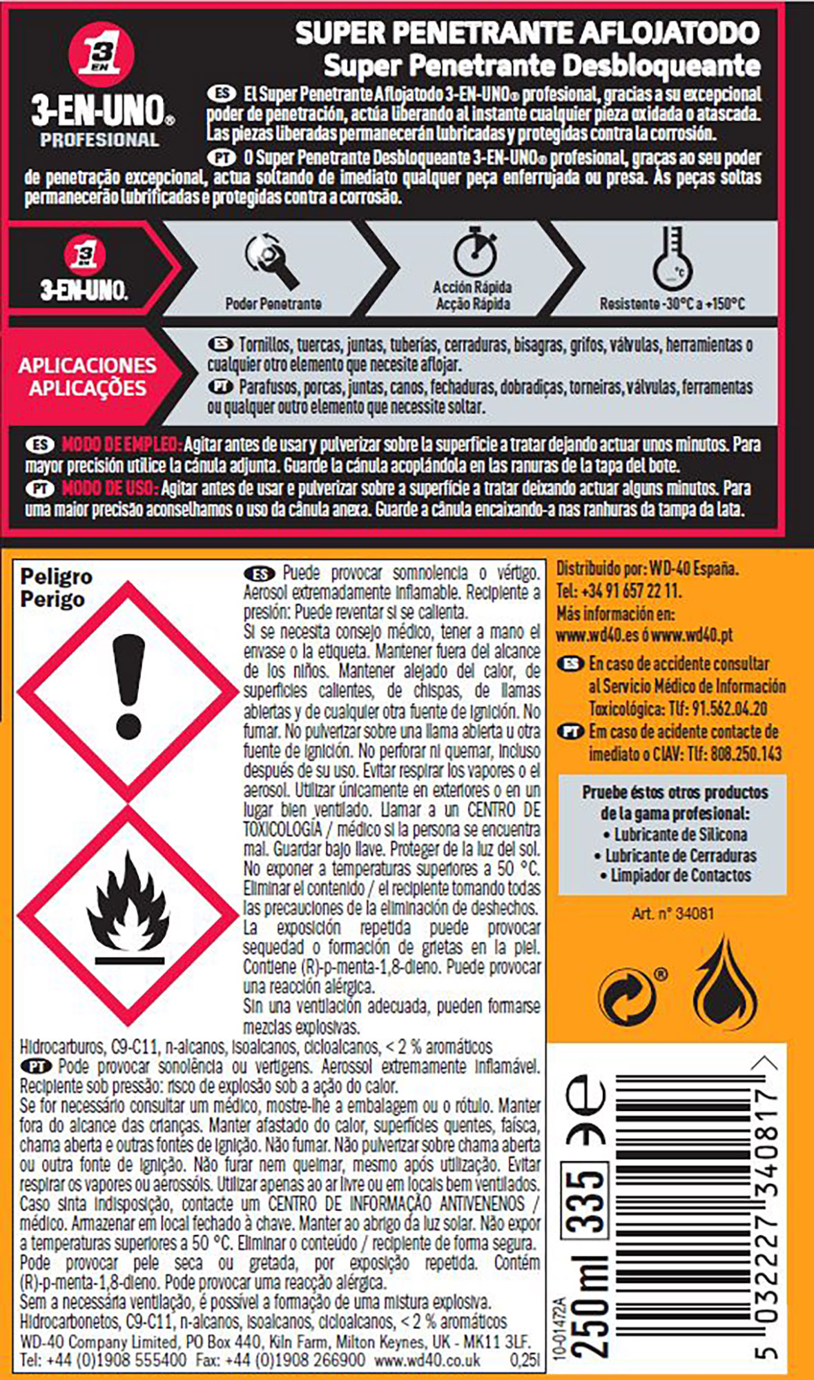 Spray super penetrante 3 EM 1 PROFISSIONAL DESBLOQUEANTE 250ML - 4