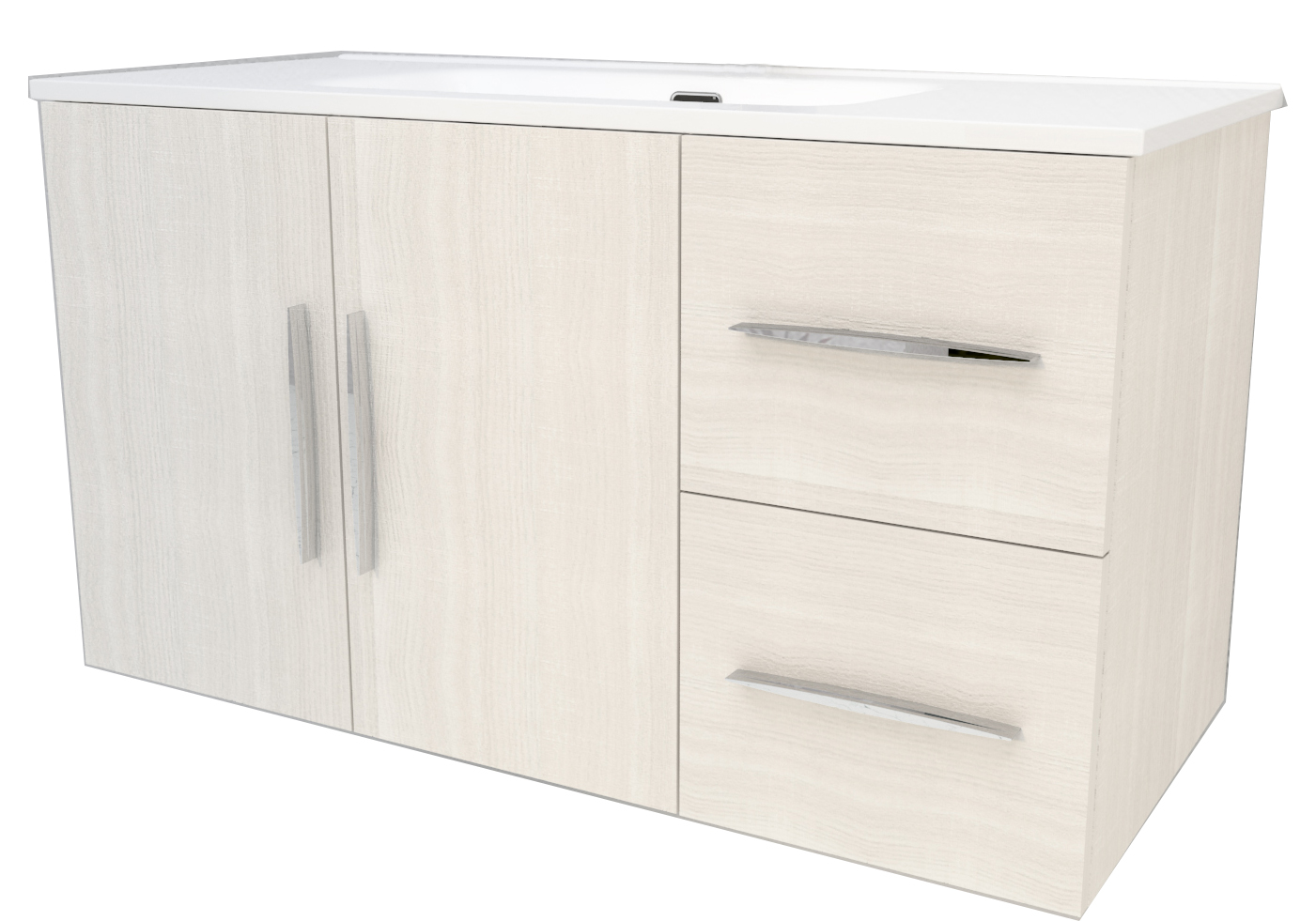 Mobile bagno sospeso con lavabo L 100 x H 55 x P 46 cm bianco rock, 2 ante 2 cassetti per vasca centrale Master - 3