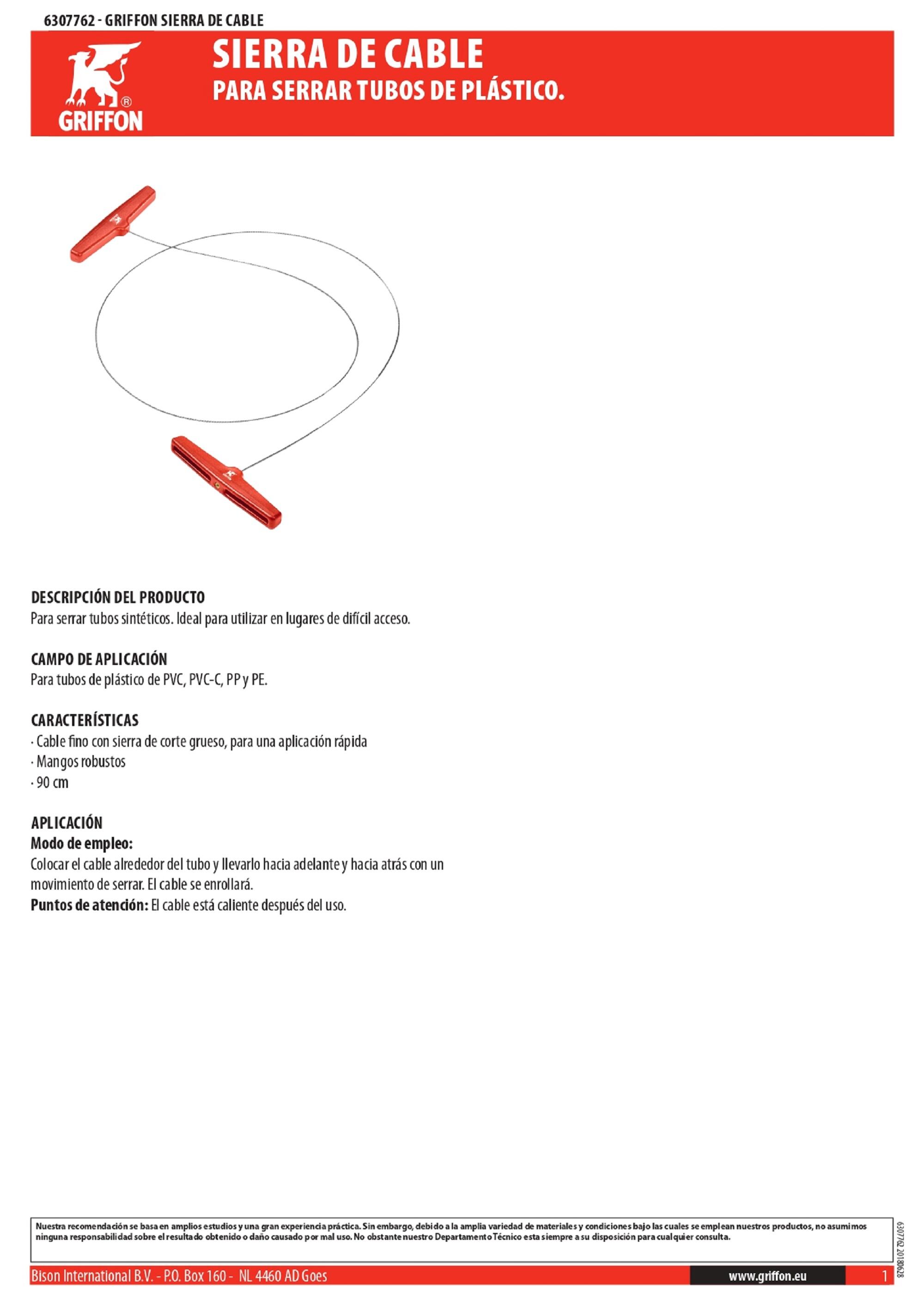 Sierra de cable GRIFFON para tuberias de PVC de difícil acceso - 2