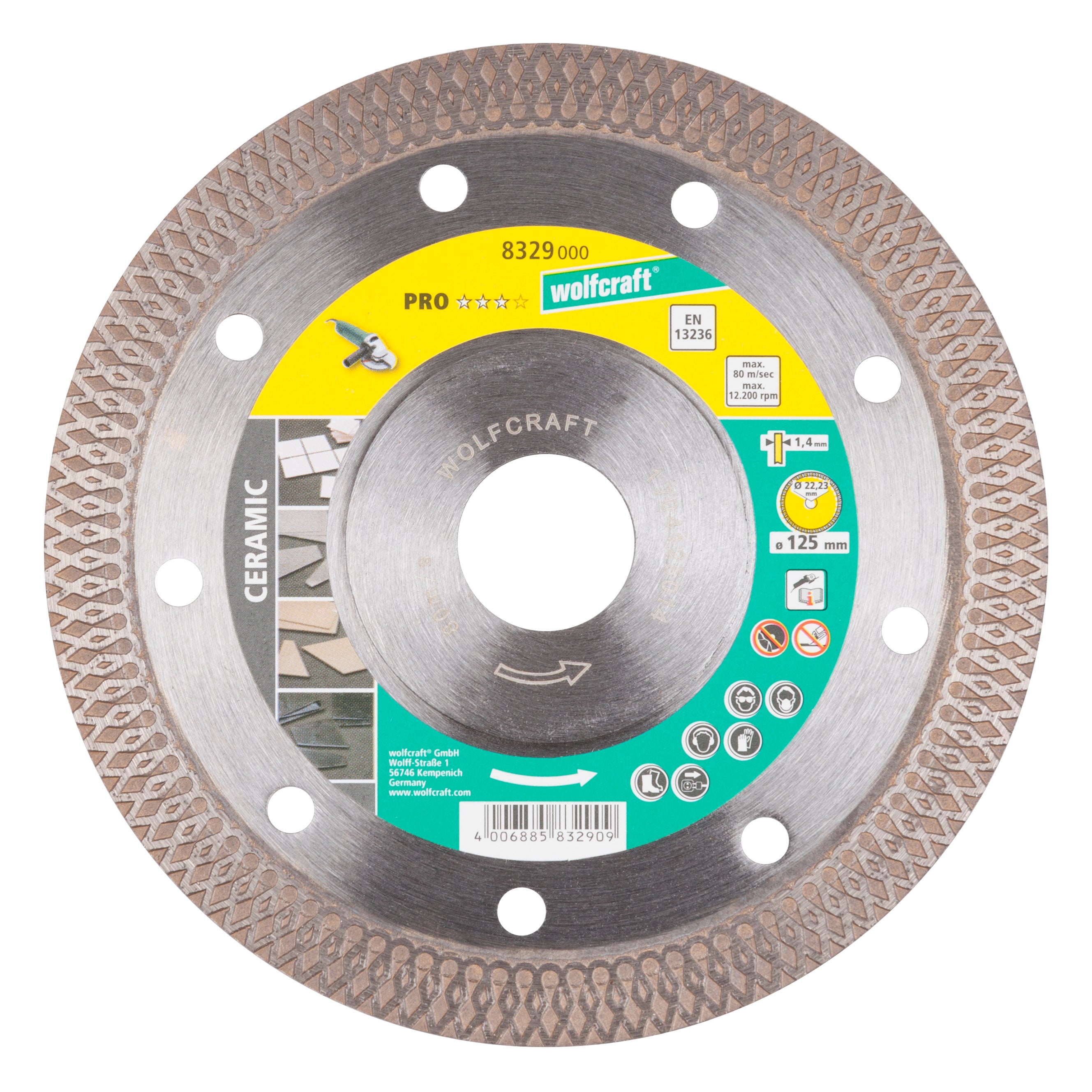 Disco de corte diamantado wolfcraft ceramic ø 125 x 22,2 mm