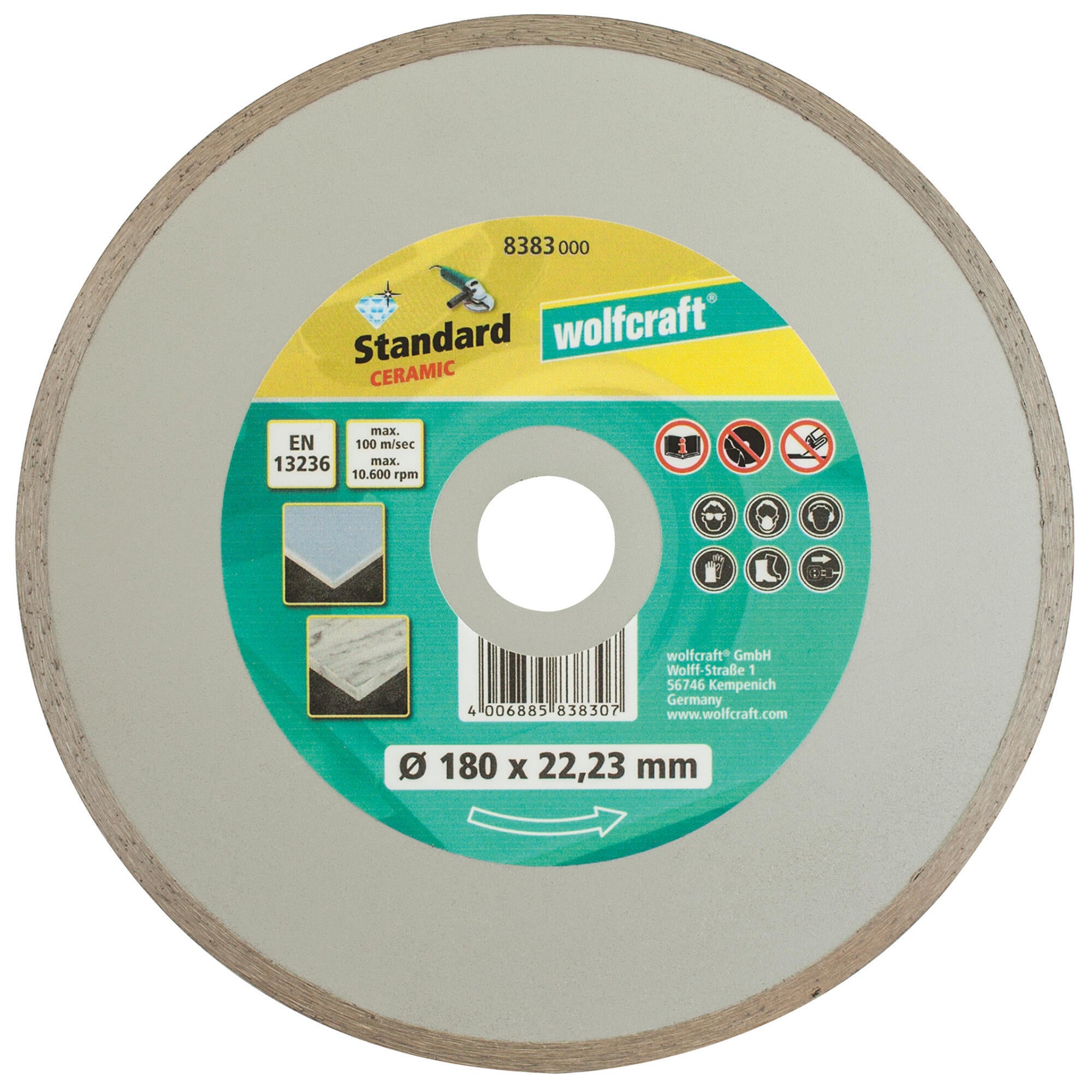 Disco de corte diamant. wolfcraft ceramic ø 180 x 22,2 mm