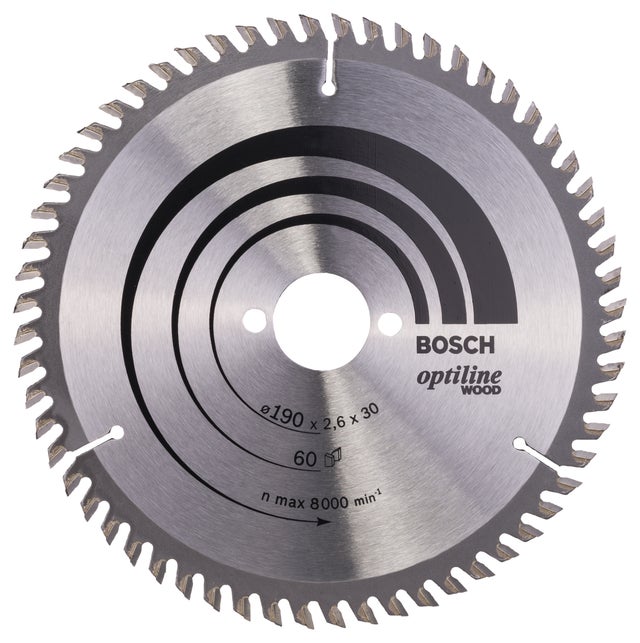 Disco de sierra circular BOSCH para madera, 190 x 30 x 2,6 mm y 60 dientes