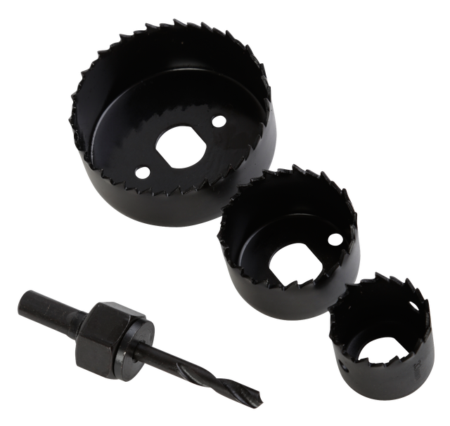 Juego de 3 sierras de corona para madera de 33, 45 y 68 mm de diámetro.