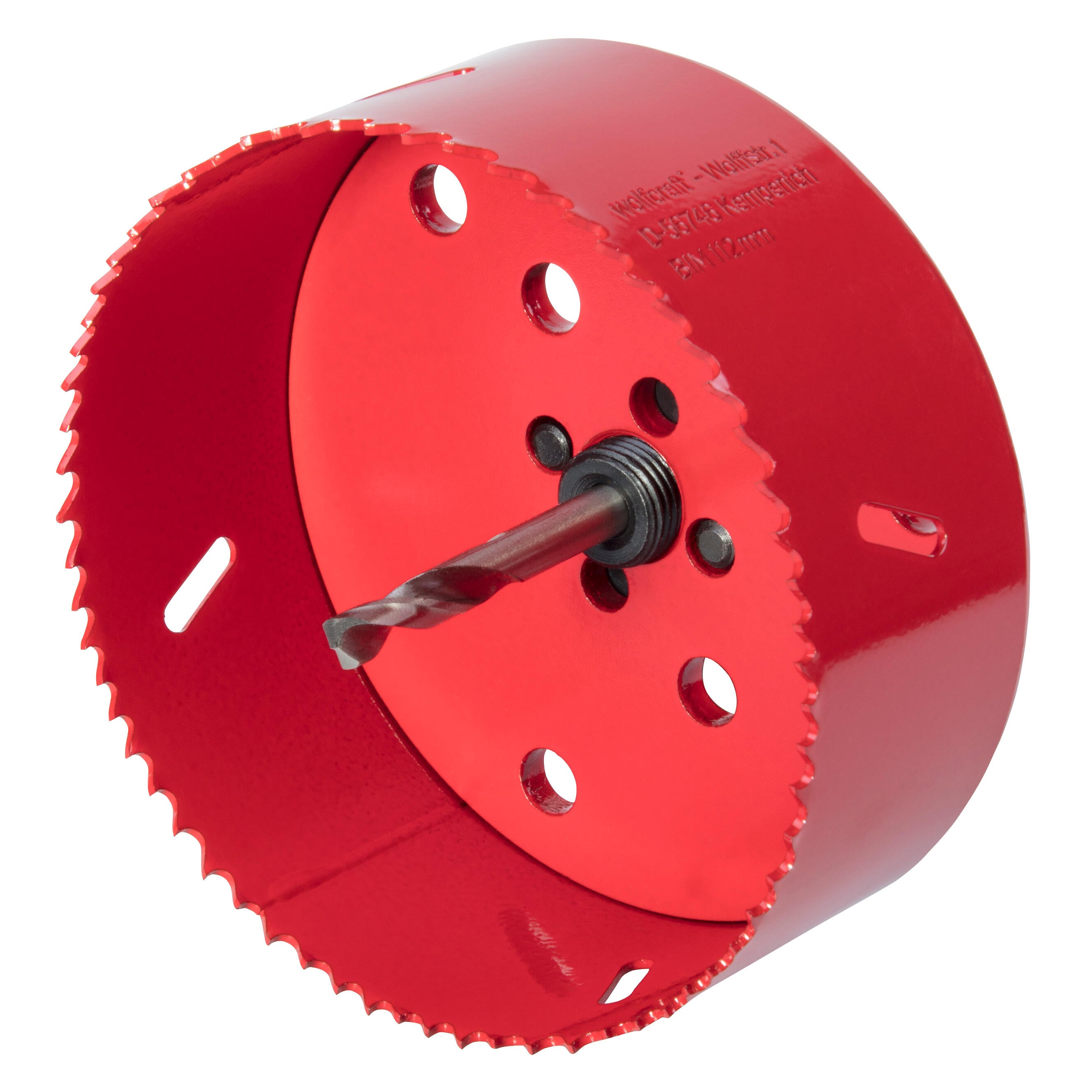 Corona bimetal wolfcraft con vástago hexagonal y broca ø 112 mm.