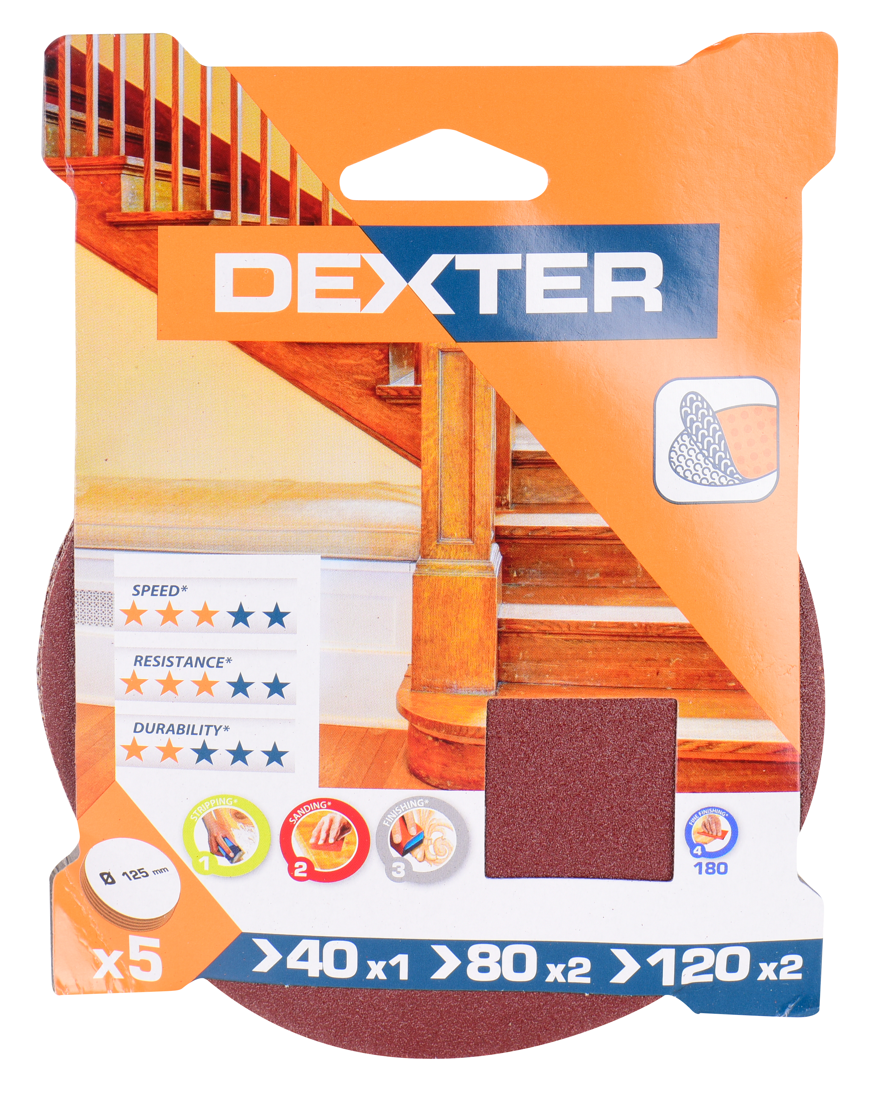 5 Disco abrasivo DEXTER para lijadora ø 125 mm, grano 40-80-120 - 13