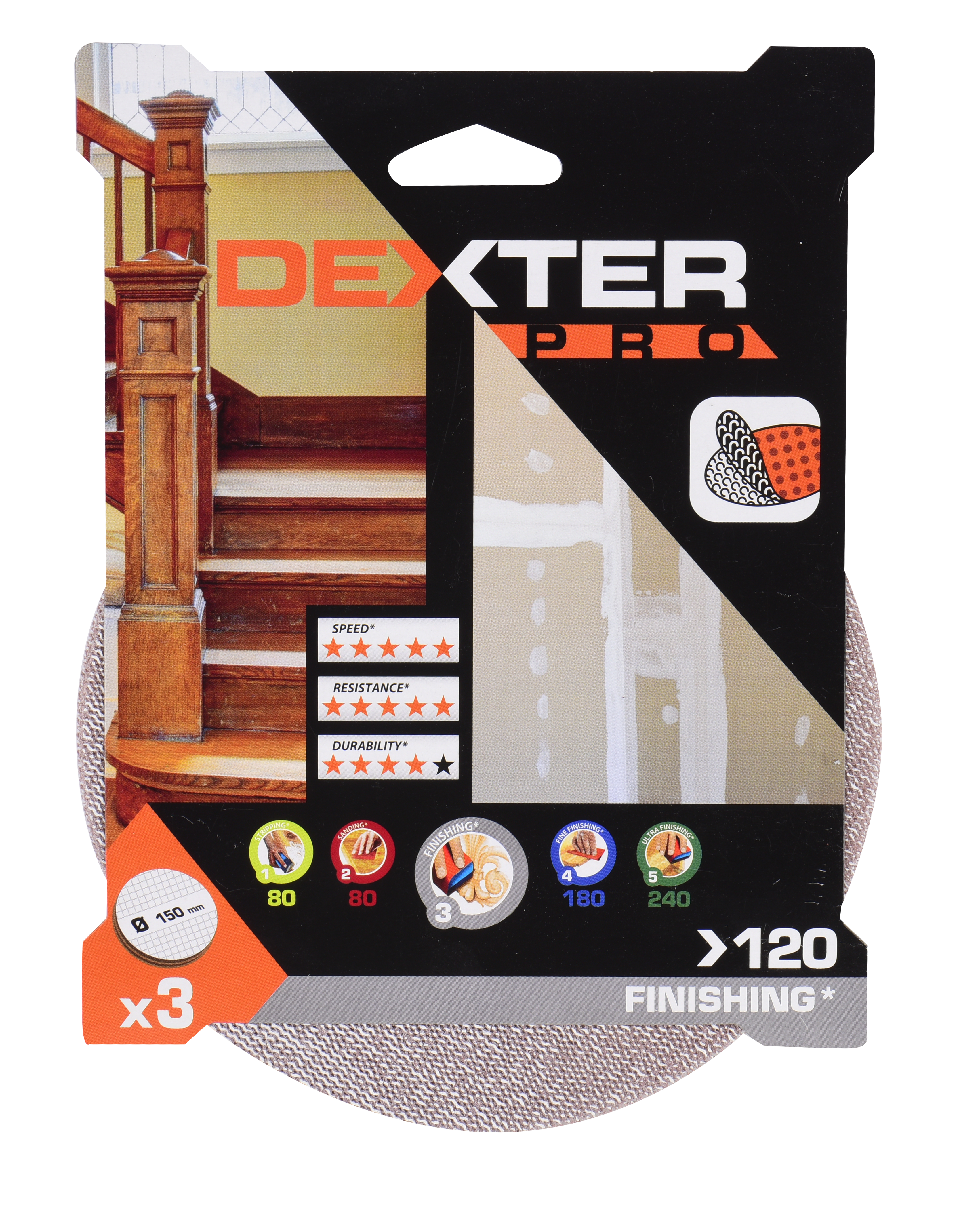 3 Disco abrasivo DEXTER PRO para lijadora ø 150 mm, grano 120 - 9