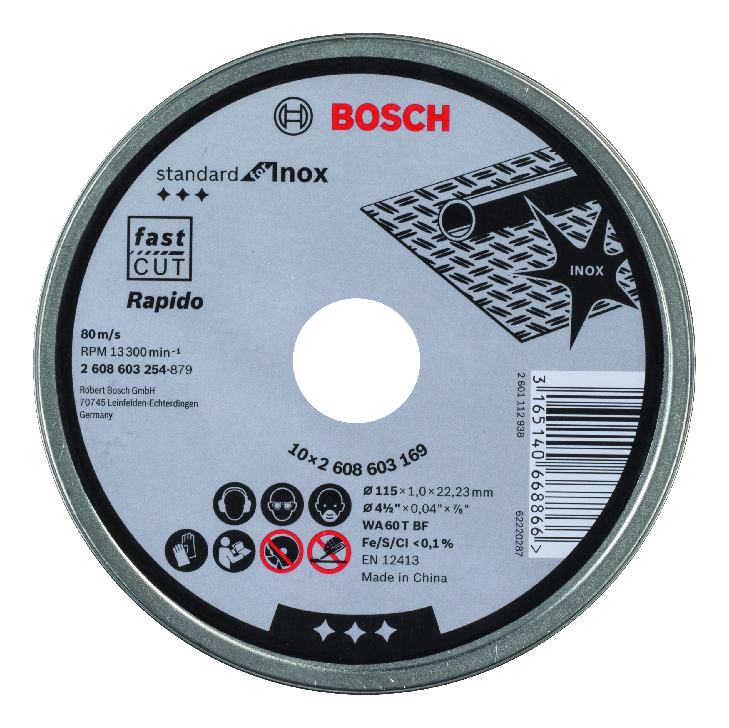 Pack 10 discos de corte BOSCH - ø 115 mm para acero inoxidable - 4