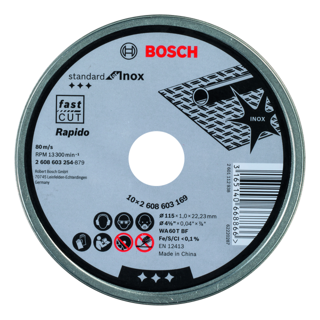 10 discos de corte BOSCH INOX D115MM