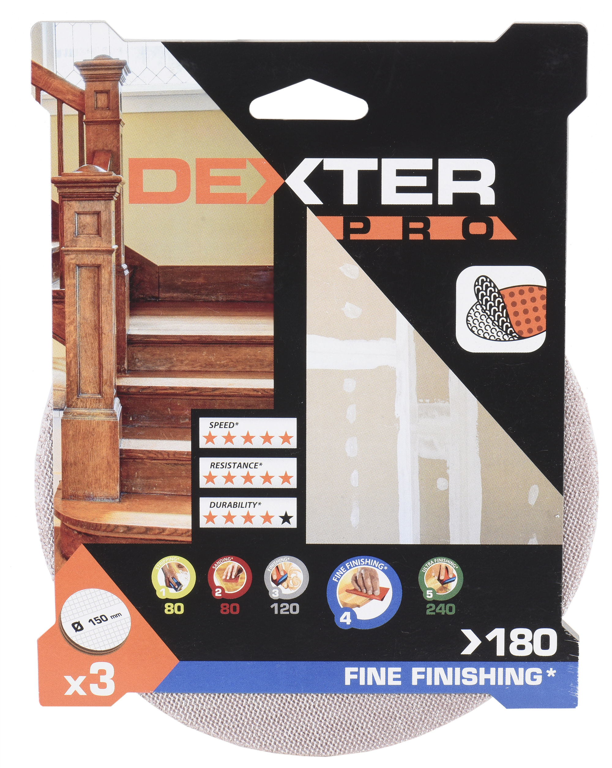 3 Disco abrasivo DEXTER PRO para lijadora ø 150 mm, grano 180 - 8