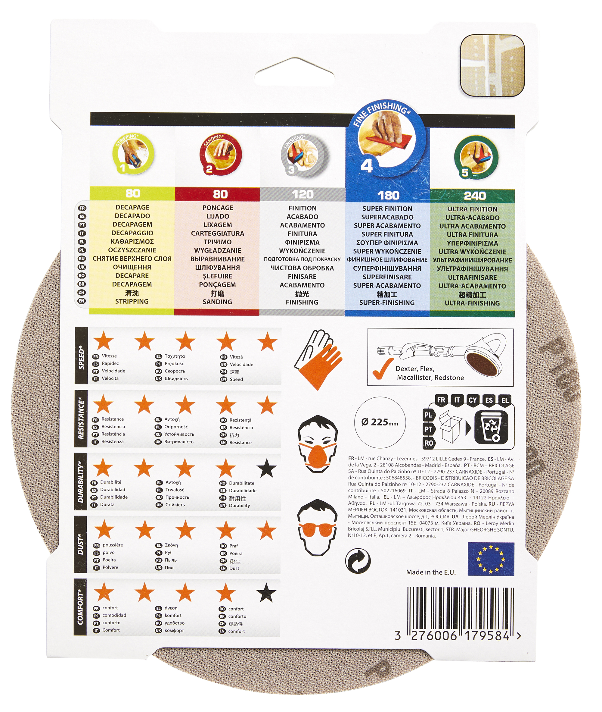 3 discos lixa parede DEXTER PRO G180 225MM - 8