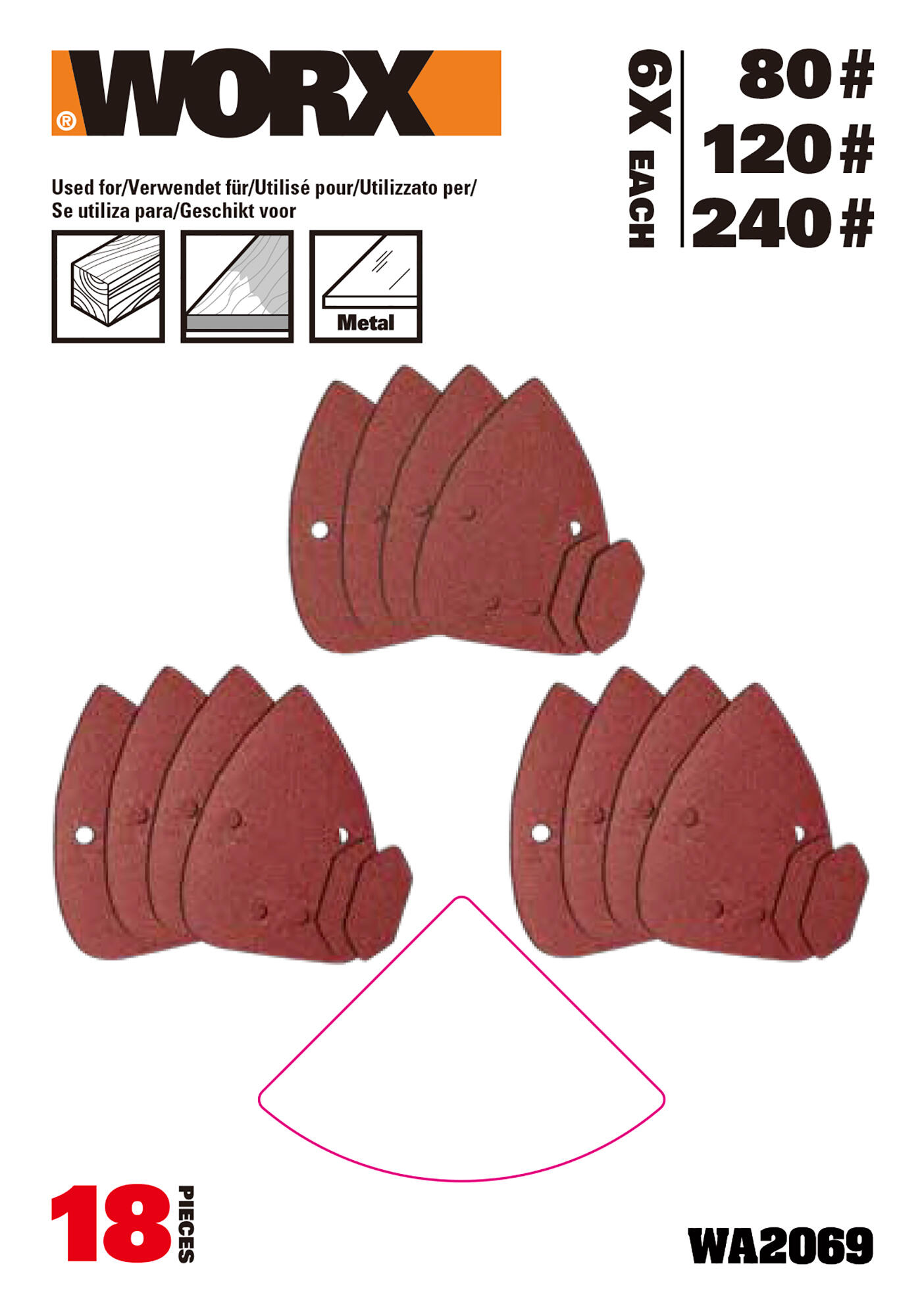 18 lixas para multilixadora WORX WA2069 G80-120-240 - 2