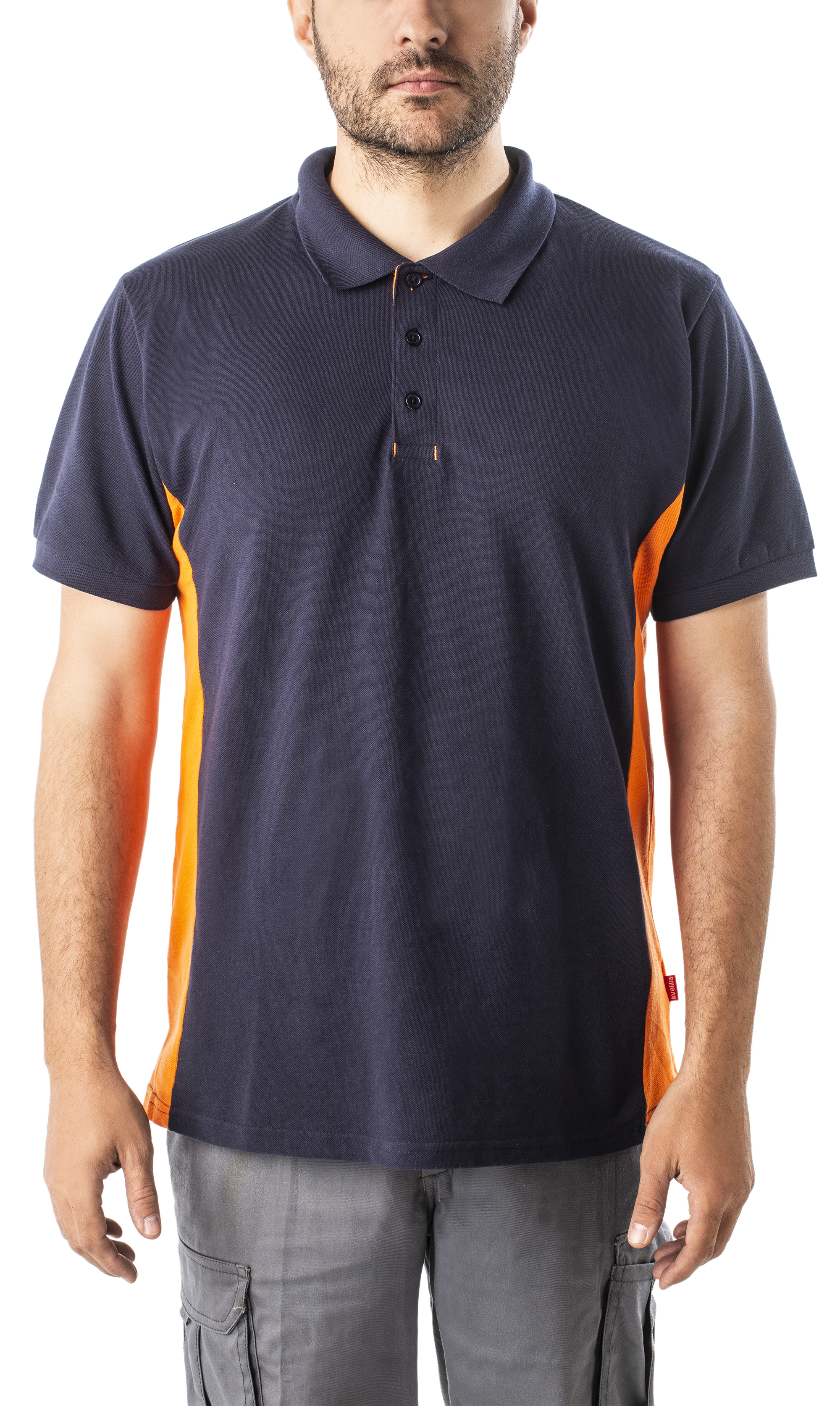 Polo bicolor manga corta velilla - azul navy/naranja - l