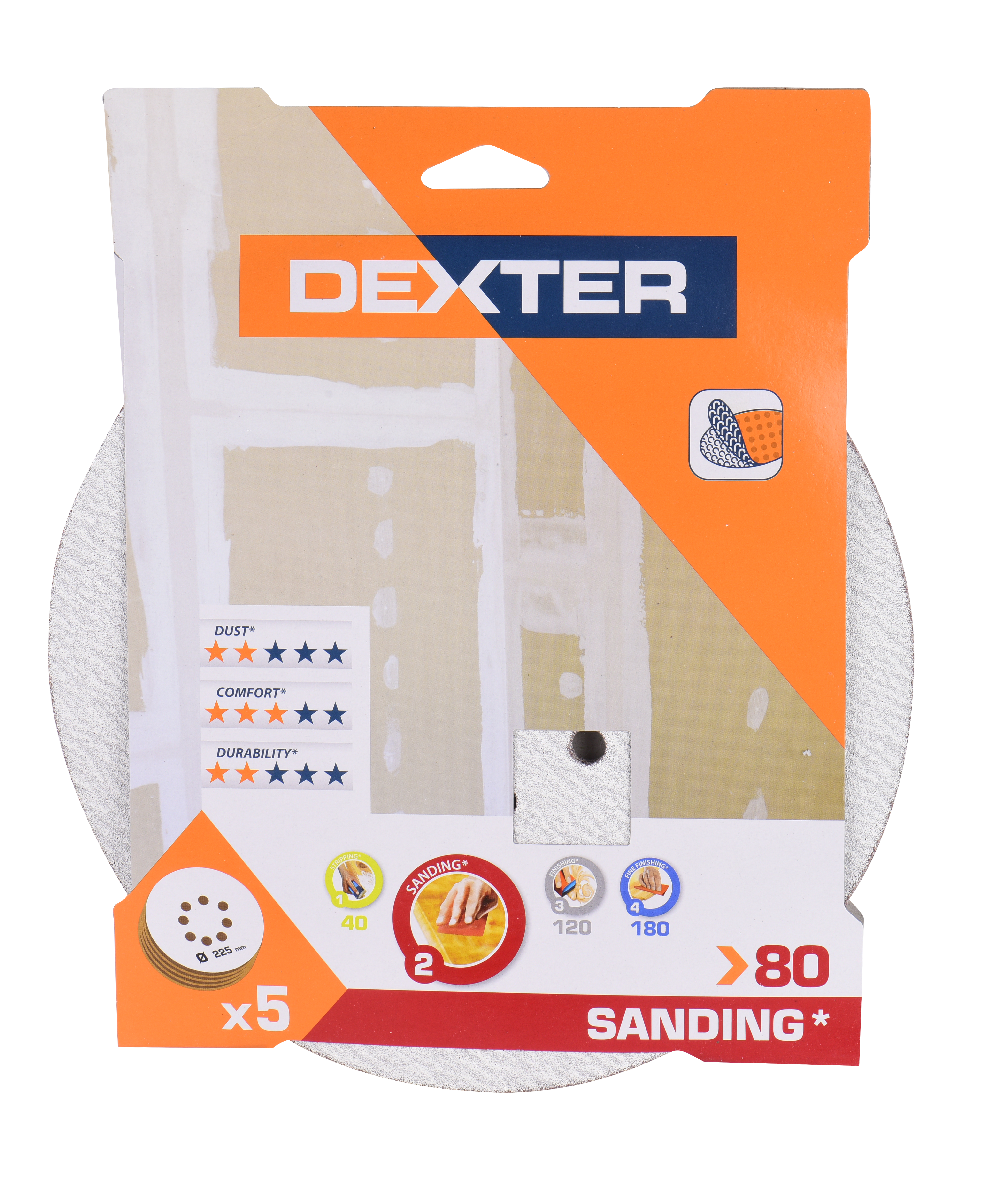 5 Disco abrasivo DEXTER para lijadora ø 225 mm, grano 80 - 10