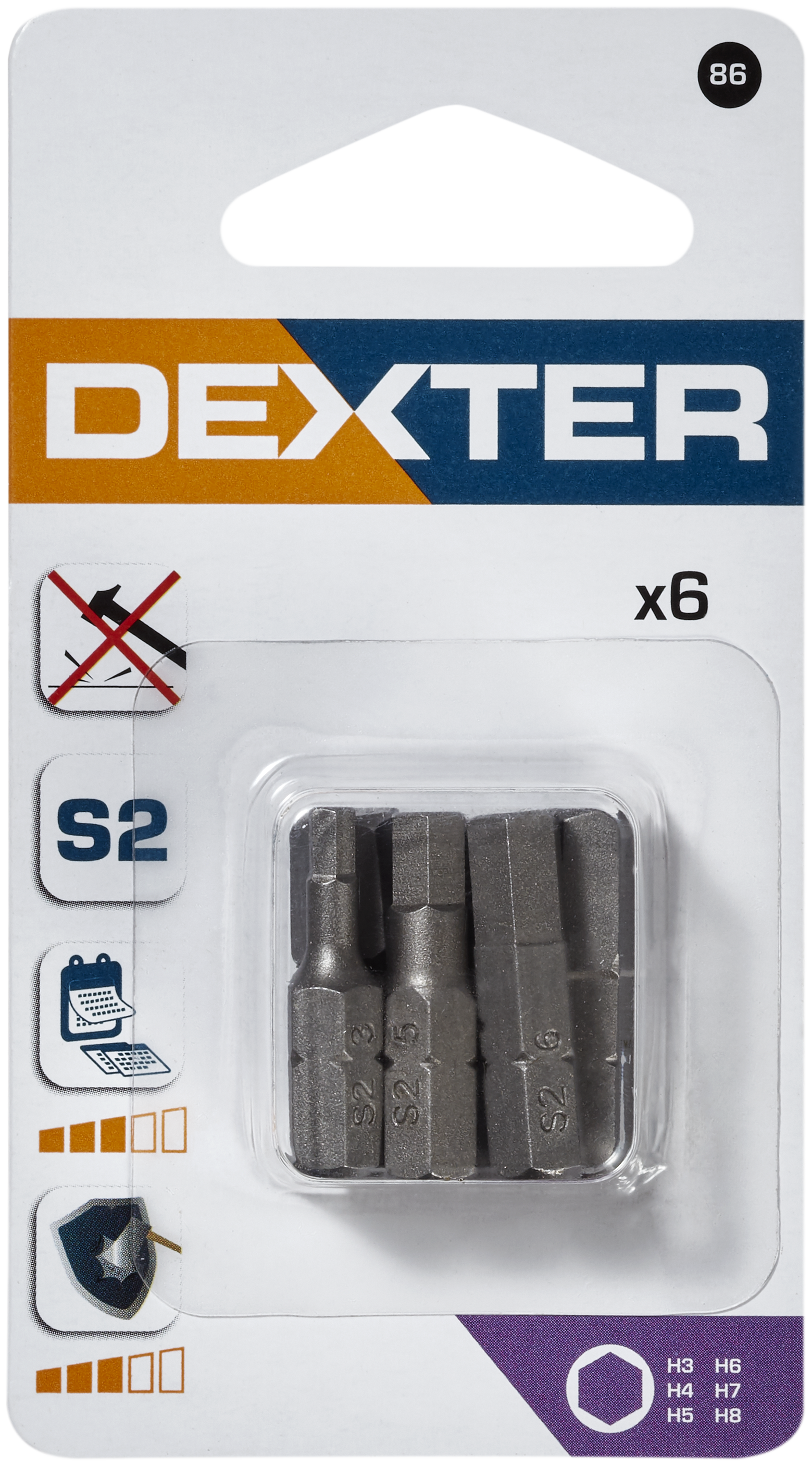 Conjunto de 6 pontas DEXTER HEX 20,4,5,6,7,30 25MM - 3