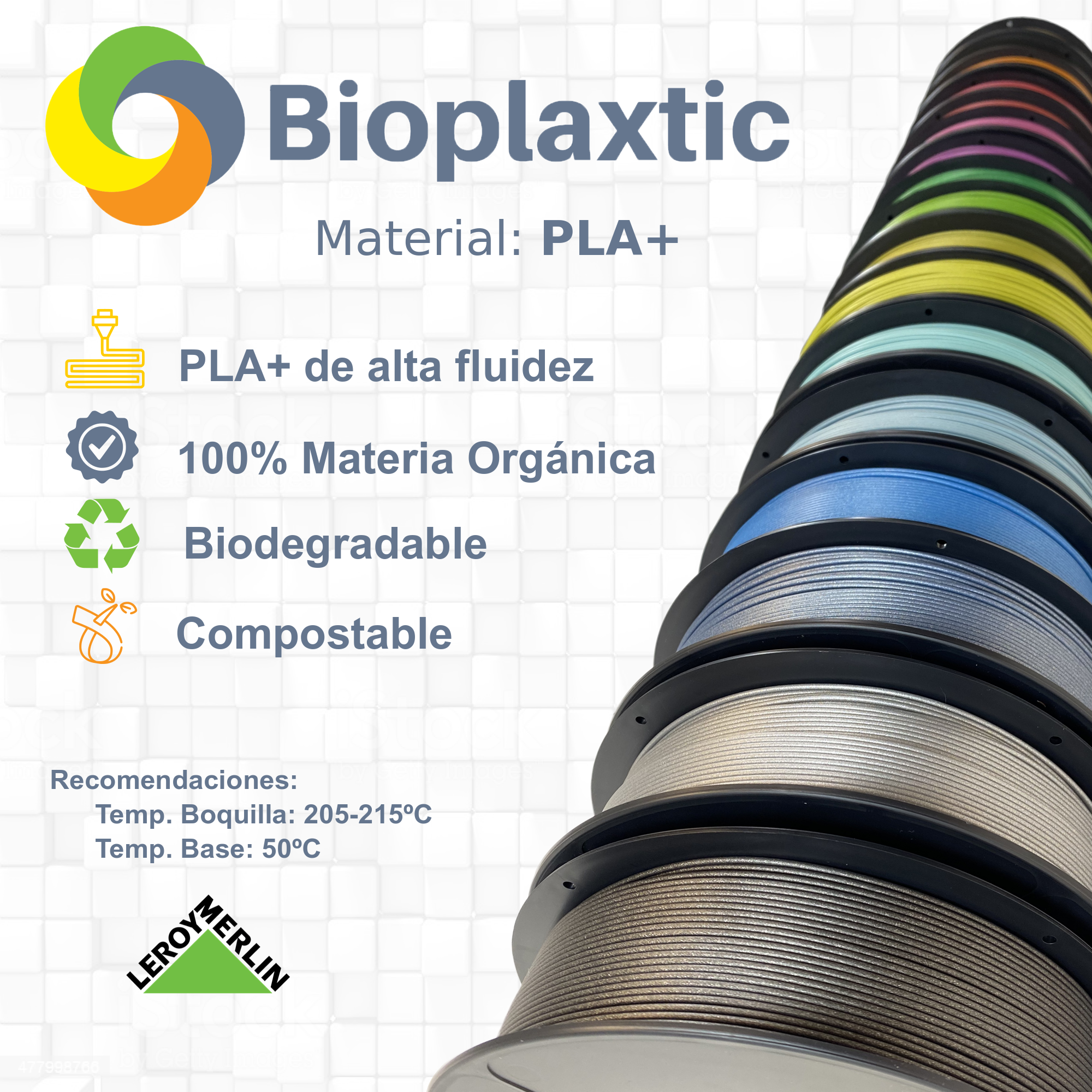 Bobina de filamento PLA LEON 3D Filamento 3D Bioplaxtic Pla+ 1,75-850Gr - 2