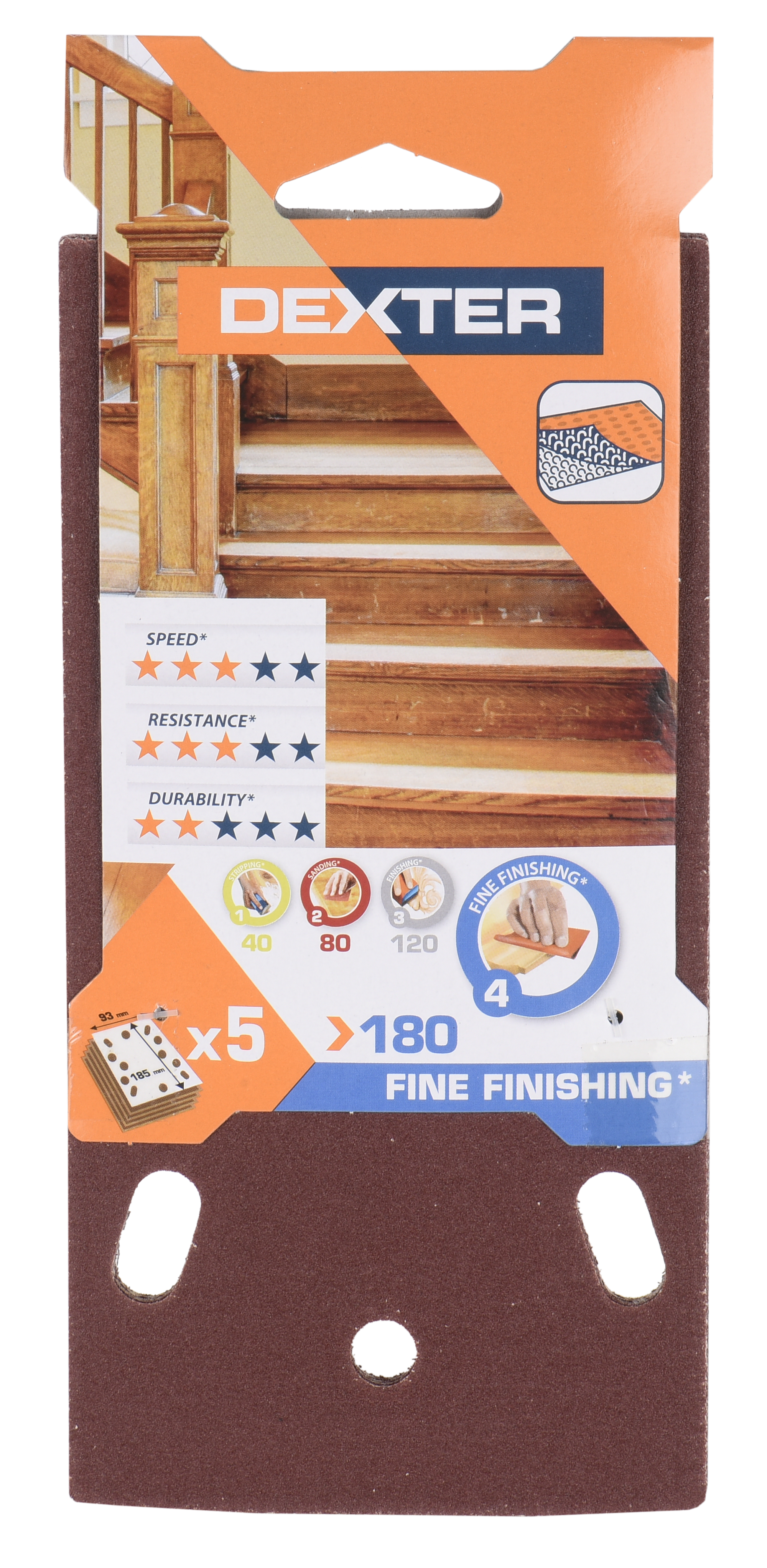 5 patines de lija DEXTER 185x93, grano 180 - 10